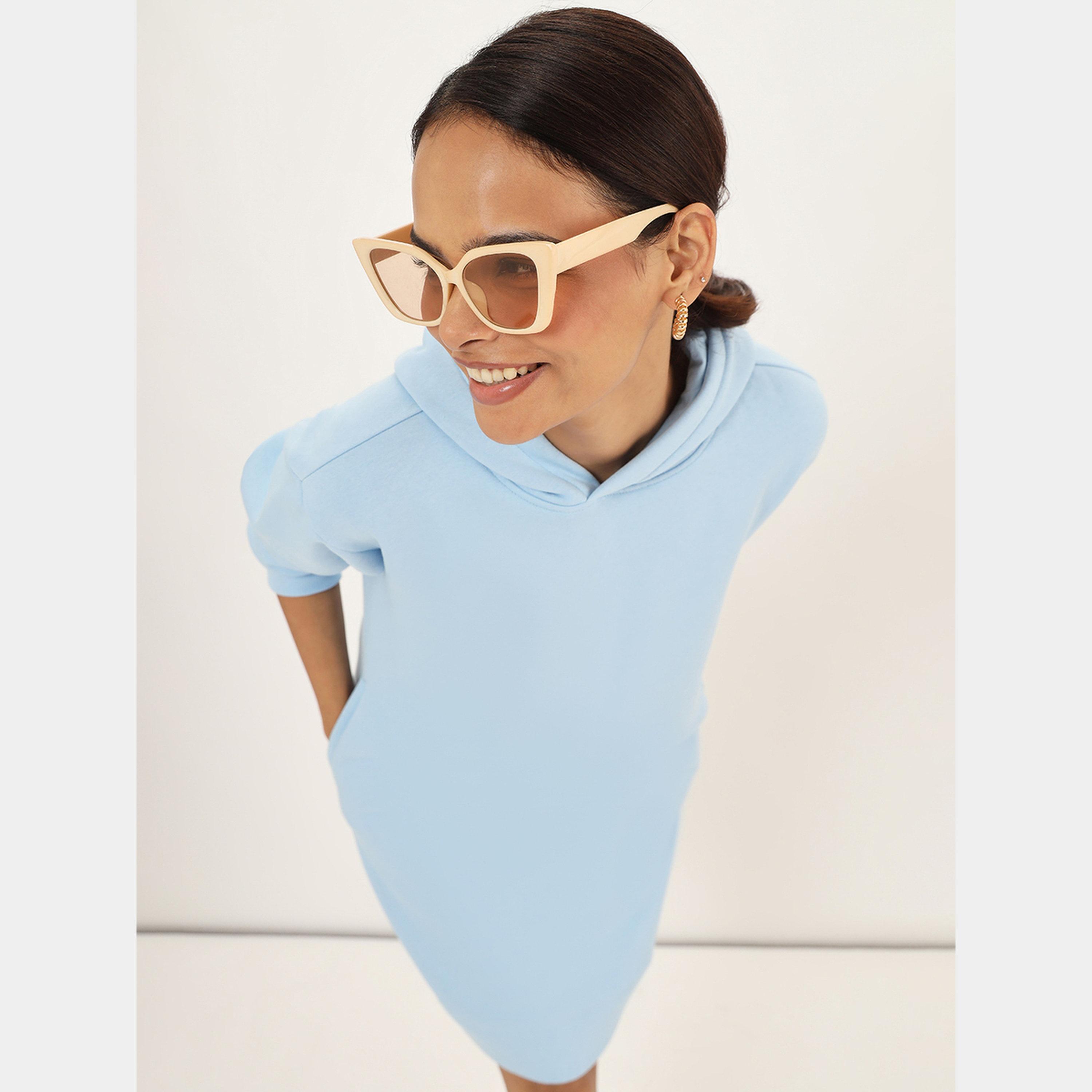 فيميلا - فستان نسائي قصير صوف بأكمام طويلة وياقة بغطاء للرأس لون أزرق-women-clothing-dresses-image-6