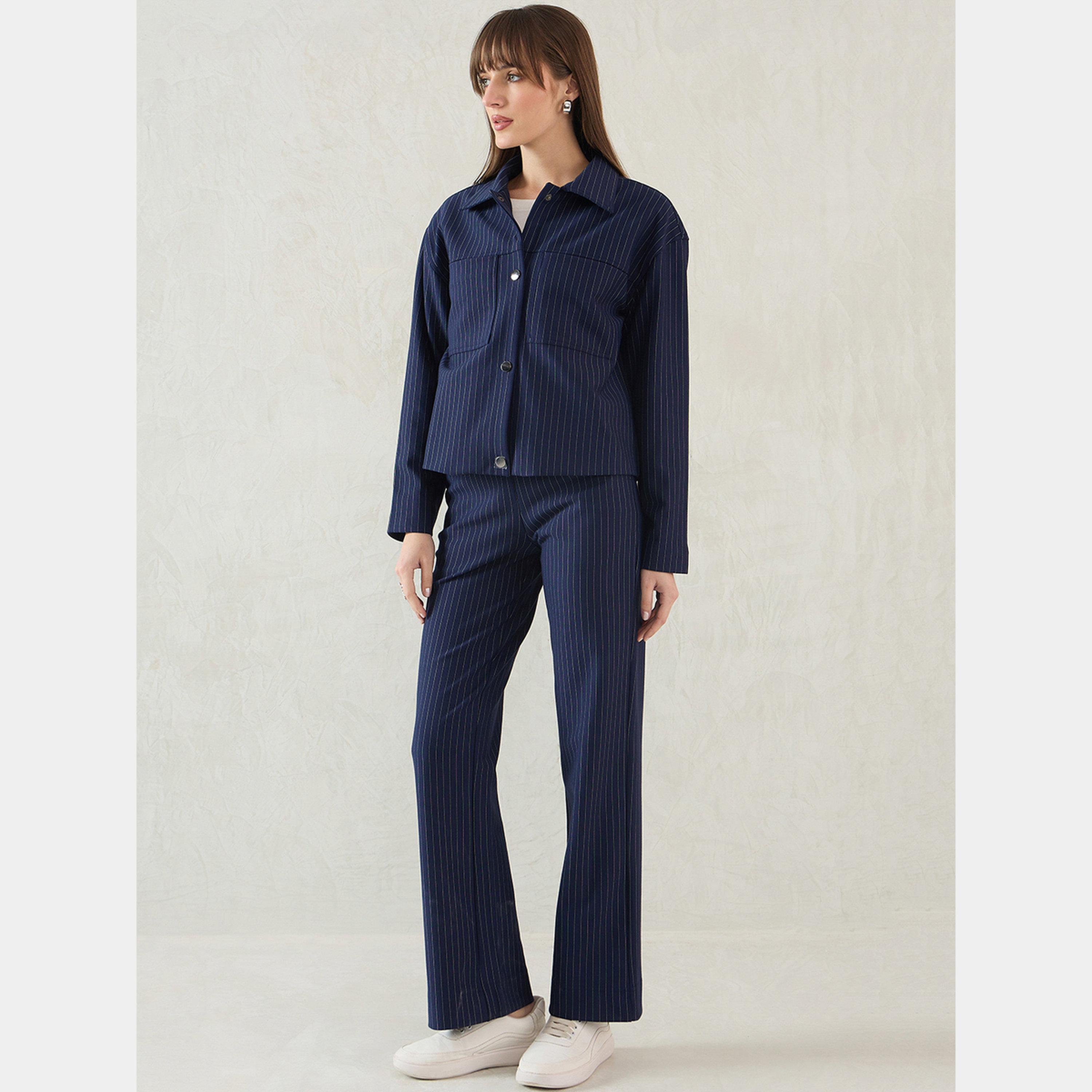 Femmella Women Navy Blue Striped Jacket-women-winterwear-coatsandjackets-jackets-image-2