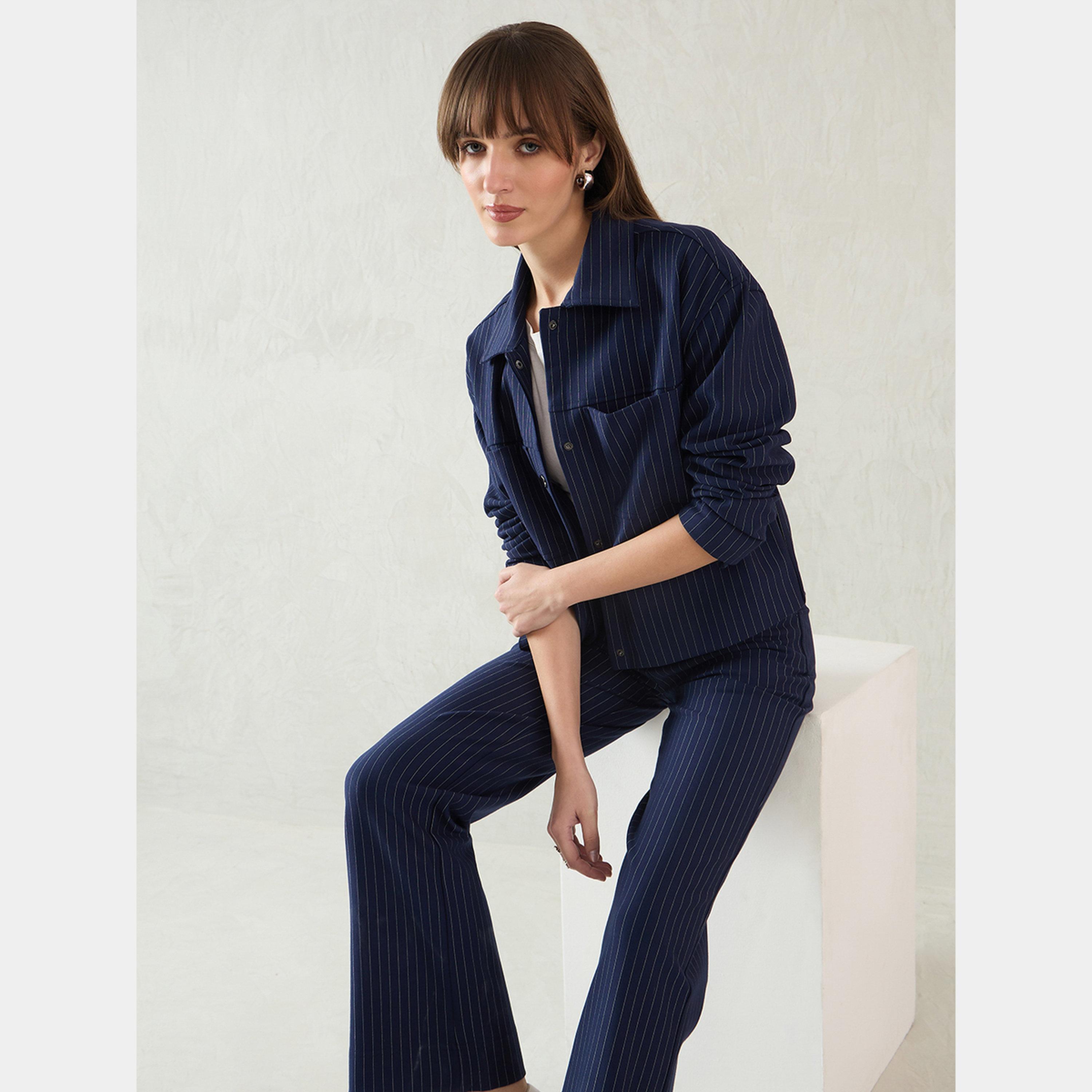 فيميلا - سترة نسائية مخططة بأكمام طويلة وياقة وأزرار-women-winterwear-coatsandjackets-jackets-image-6