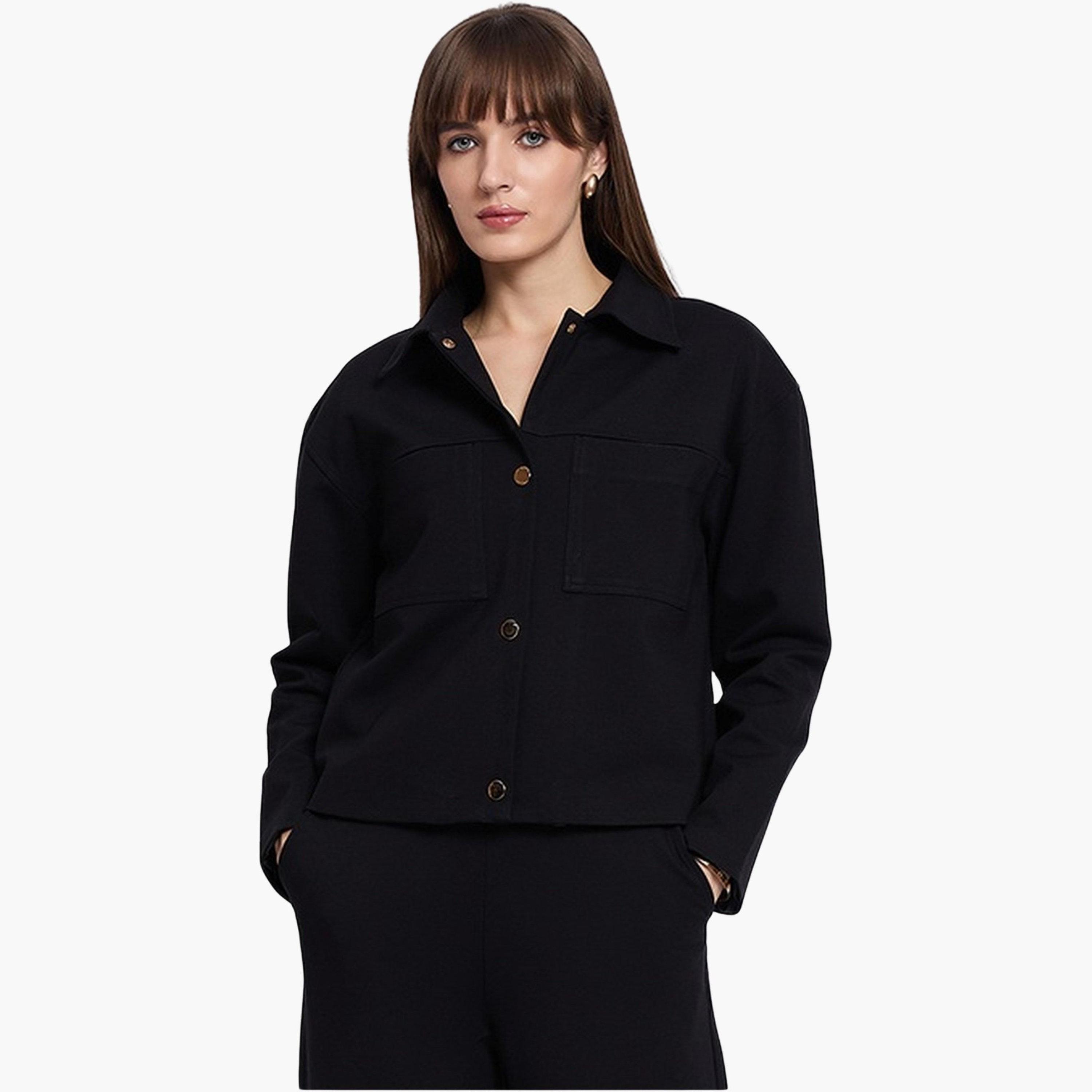 فيميلا - سترة نسائية سادة بأكمام طويلة وياقة وأزرار-women-winterwear-coatsandjackets-jackets-image-1