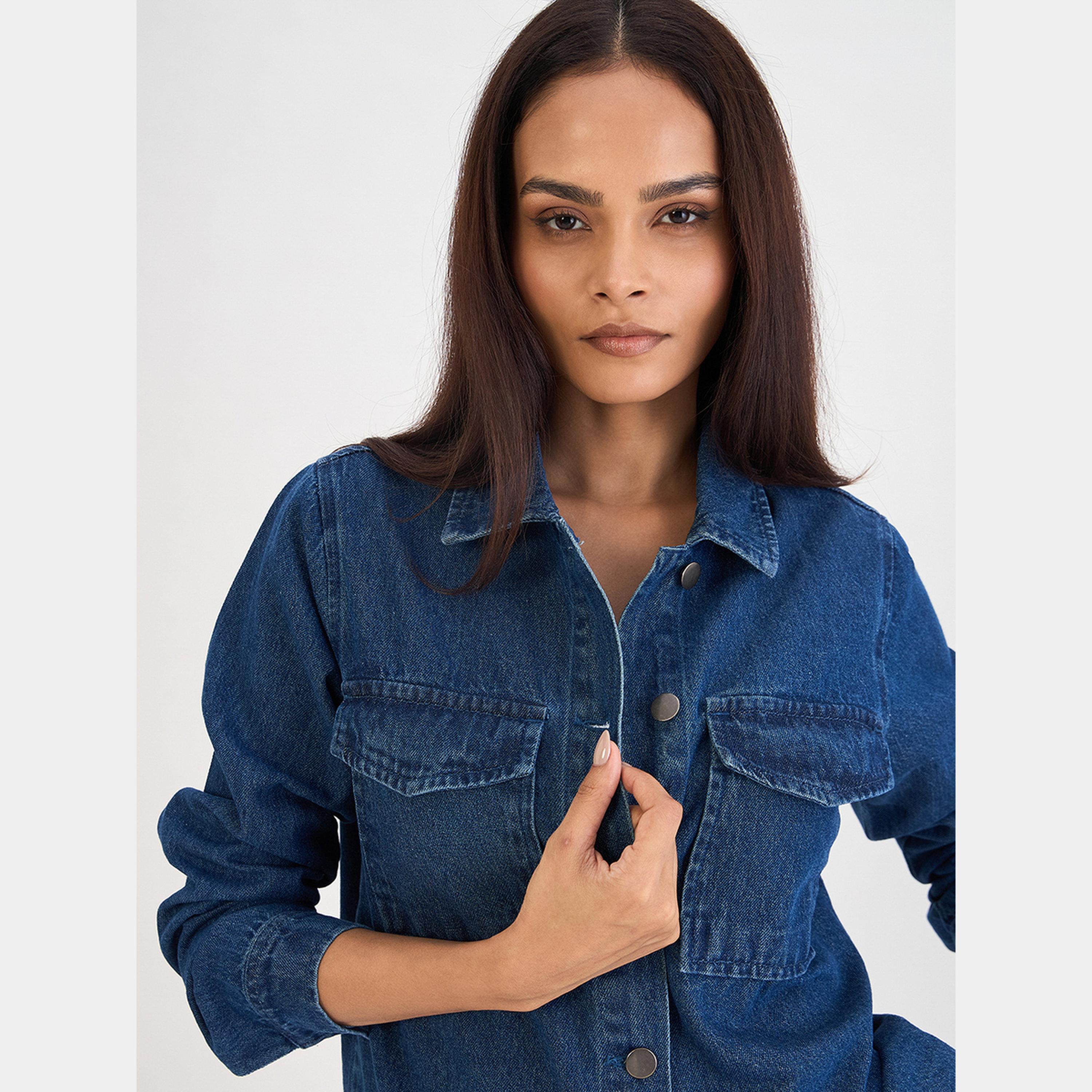 Femmella Women Blue Denim Chest Pockets Shacket-women-winterwear-coatsandjackets-jackets-image-4