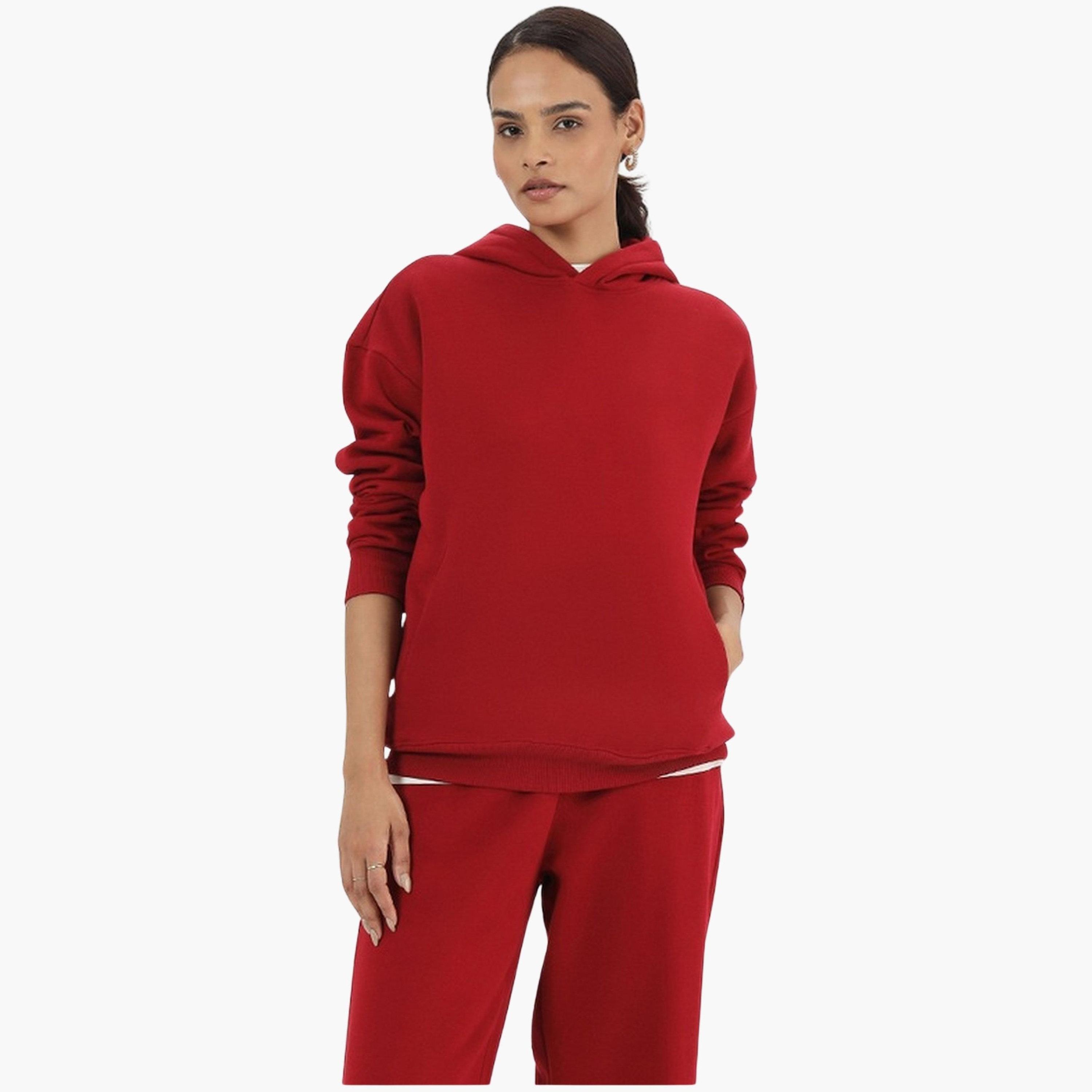 Femmella Red Fleece Relaxed Fit Hoodie-women-clothing-hoodiesandsweatshirts-hoodies-image-1