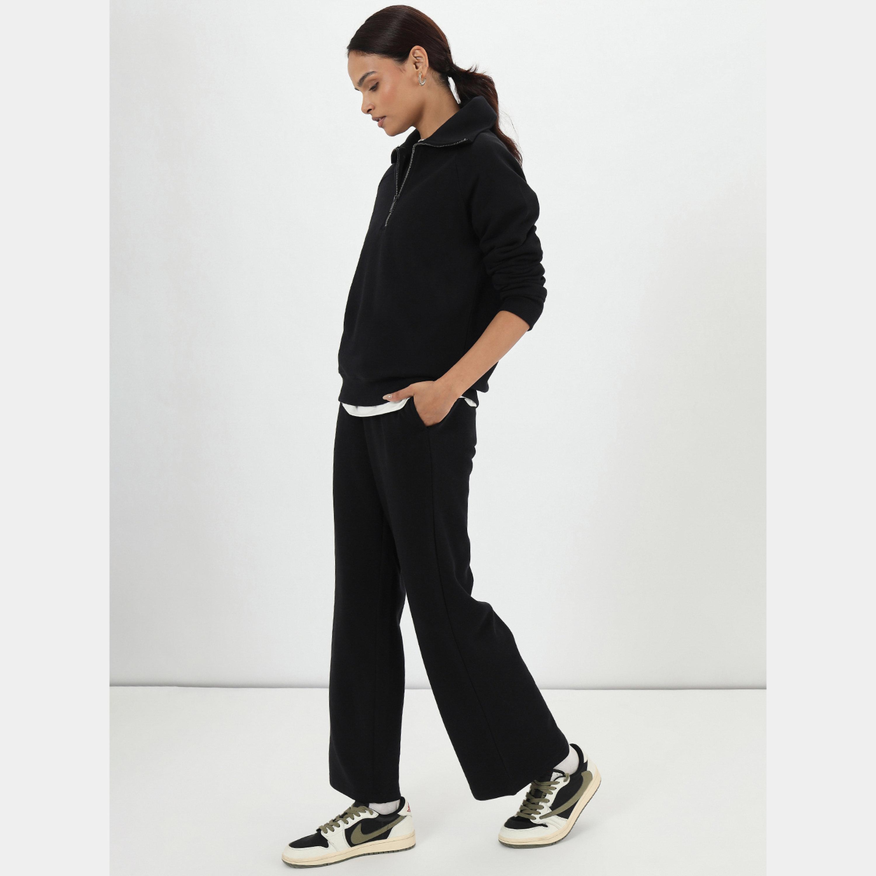 Femmella Black Fleece Half-Zip Sweatshirt-women-clothing-hoodiesandsweatshirts-sweatshirts-image-2