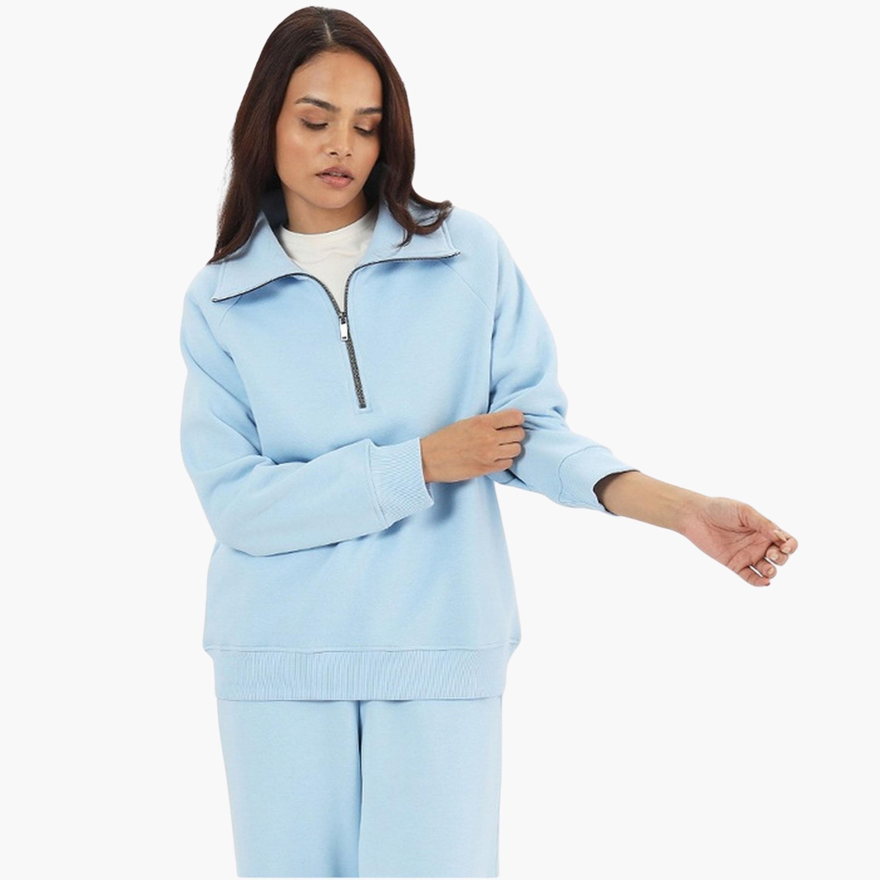 Femmella Sky Blue Half Zipper Fleece Sweatshirt-women-clothing-hoodiesandsweatshirts-sweatshirts-image-1