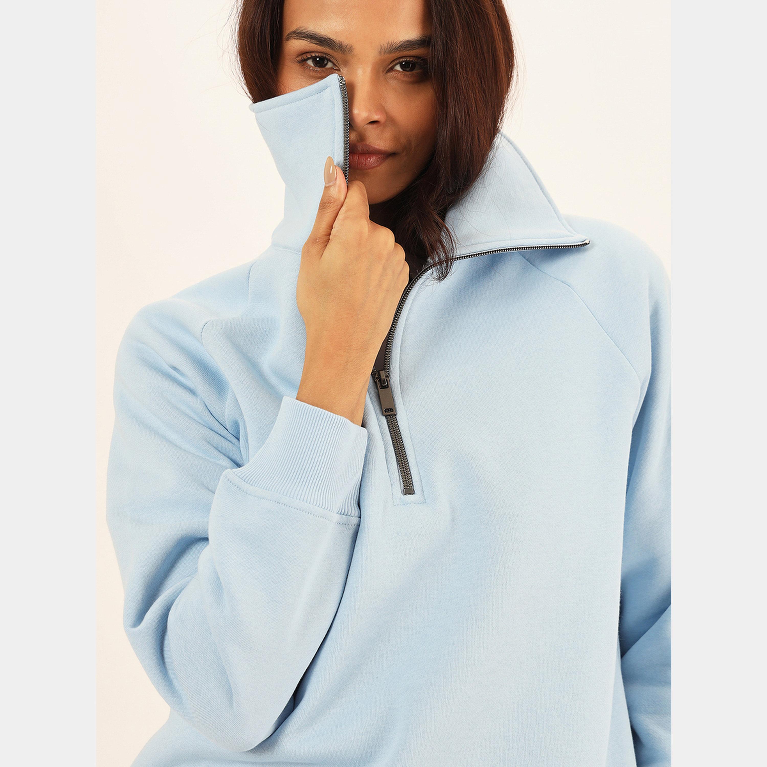 Femmella Sky Blue Half Zipper Fleece Sweatshirt-women-clothing-hoodiesandsweatshirts-sweatshirts-image-4