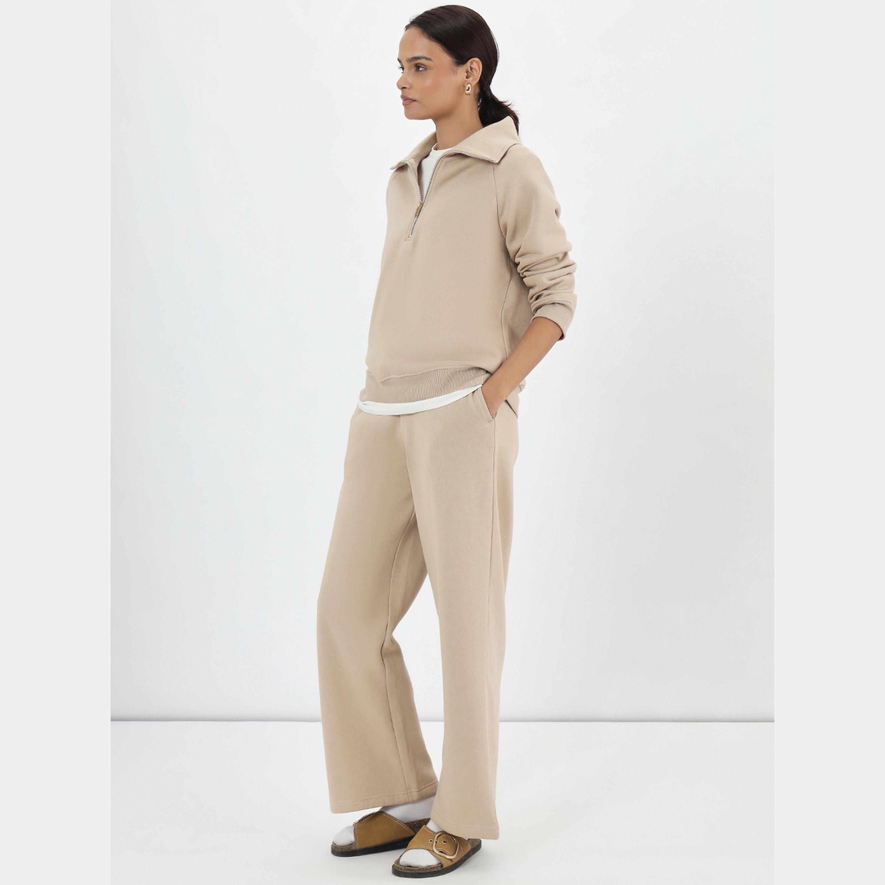 Femmella Beige Half Zipper Fleece Sweatshirt-women-clothing-hoodiesandsweatshirts-sweatshirts-image-2