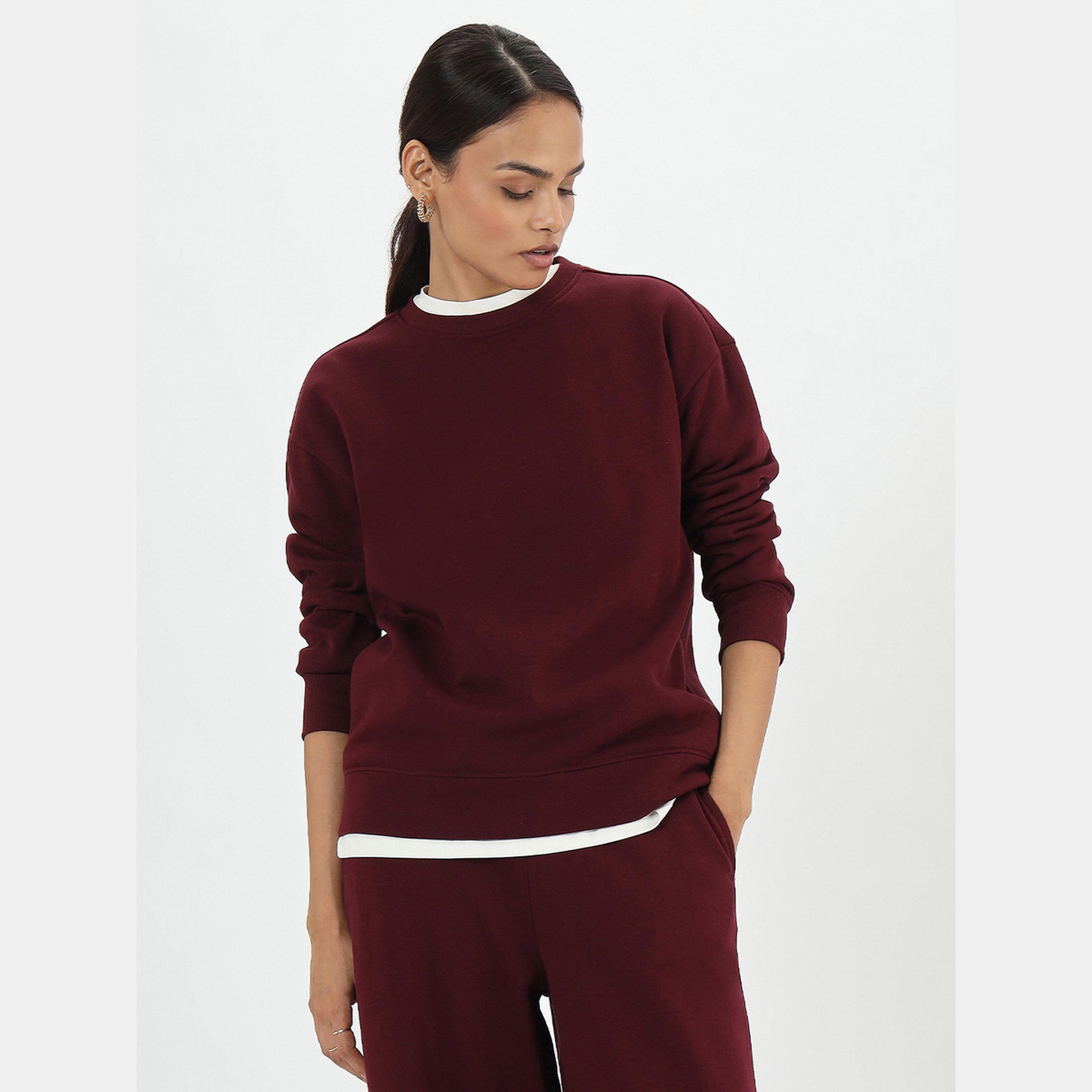 Femmella Burgundy Crew Neck Fleece Sweatshirt-women-clothing-hoodiesandsweatshirts-sweatshirts-image-1