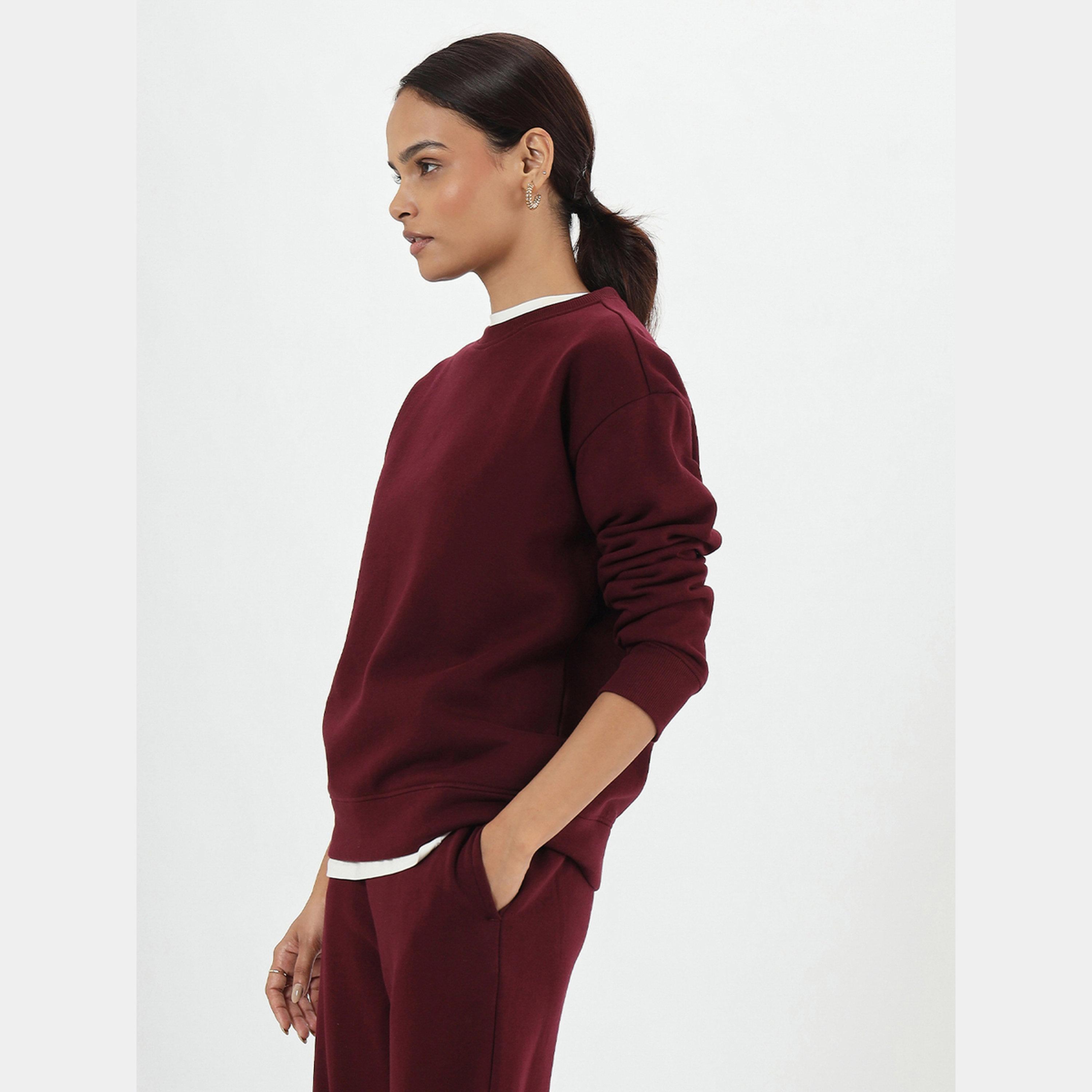 Femmella Burgundy Crew Neck Fleece Sweatshirt-women-clothing-hoodiesandsweatshirts-sweatshirts-image-4