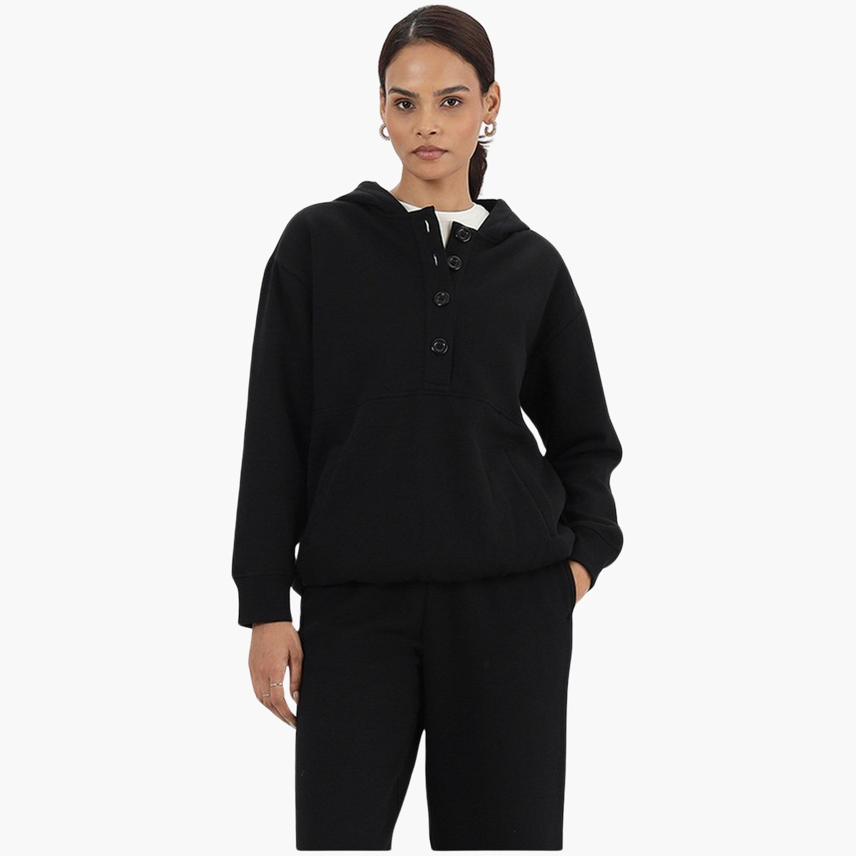 فيميلا - هودي نسائي سادة بأكمام طويلة ورقبة وغطاء للرأس وأزرار للأسفل-women-clothing-hoodiesandsweatshirts-hoodies-image-1