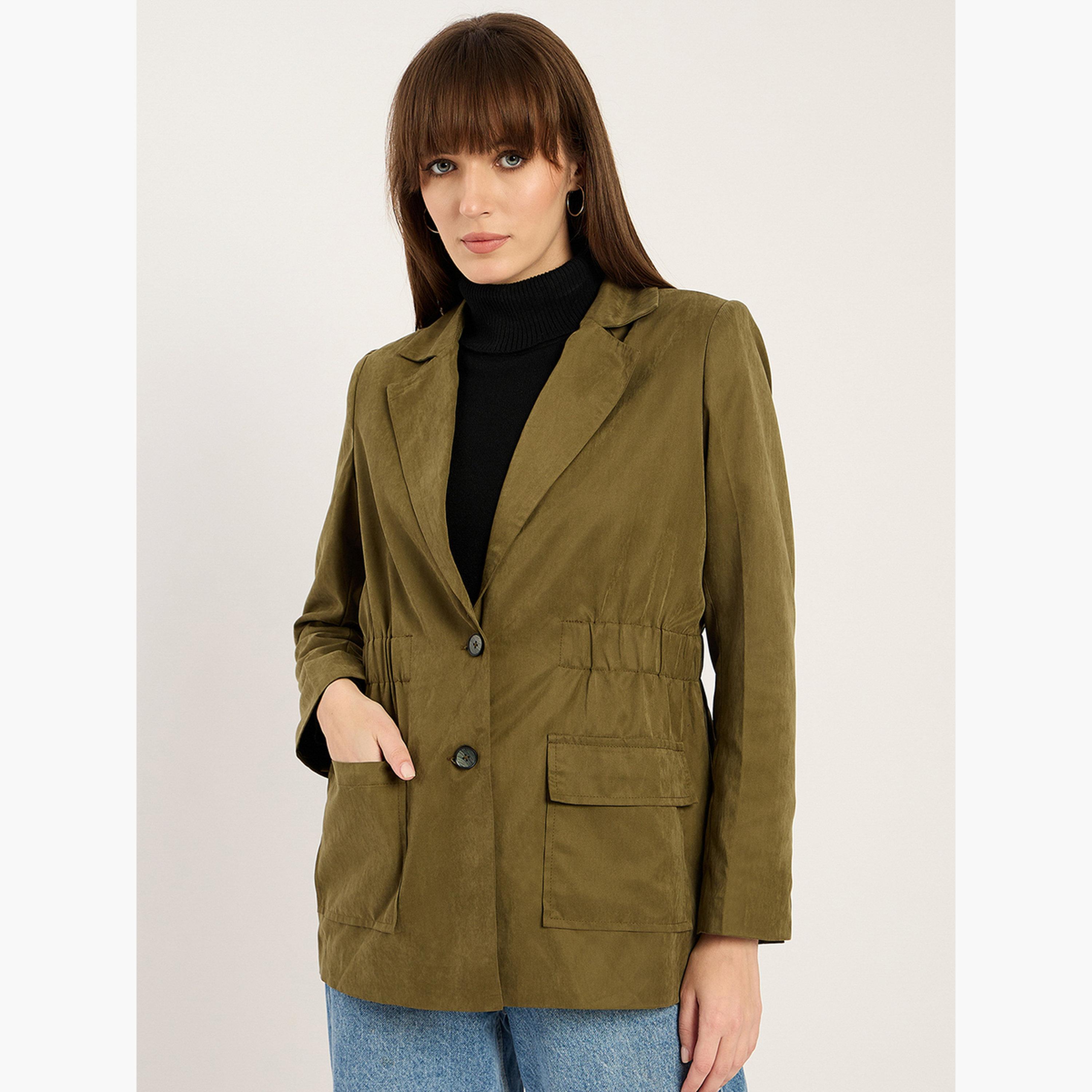 فيميلا - بليزر نسائي زيتوني بخصر مشدود-women-clothing-coatsandjackets-blazers-image-1