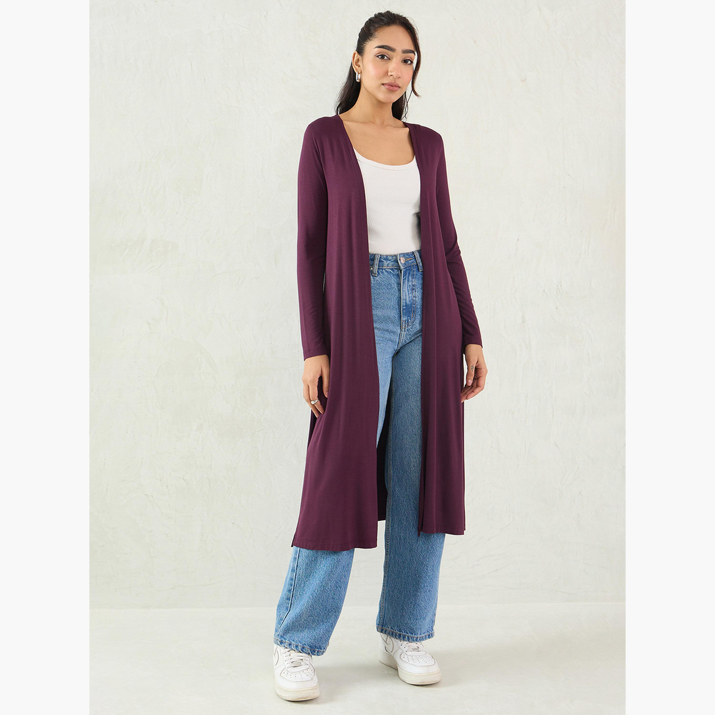Femmella Plain Long Sleeves Women's Open Front Shrug-women-winterwear-coatsandjackets-jackets-image-1