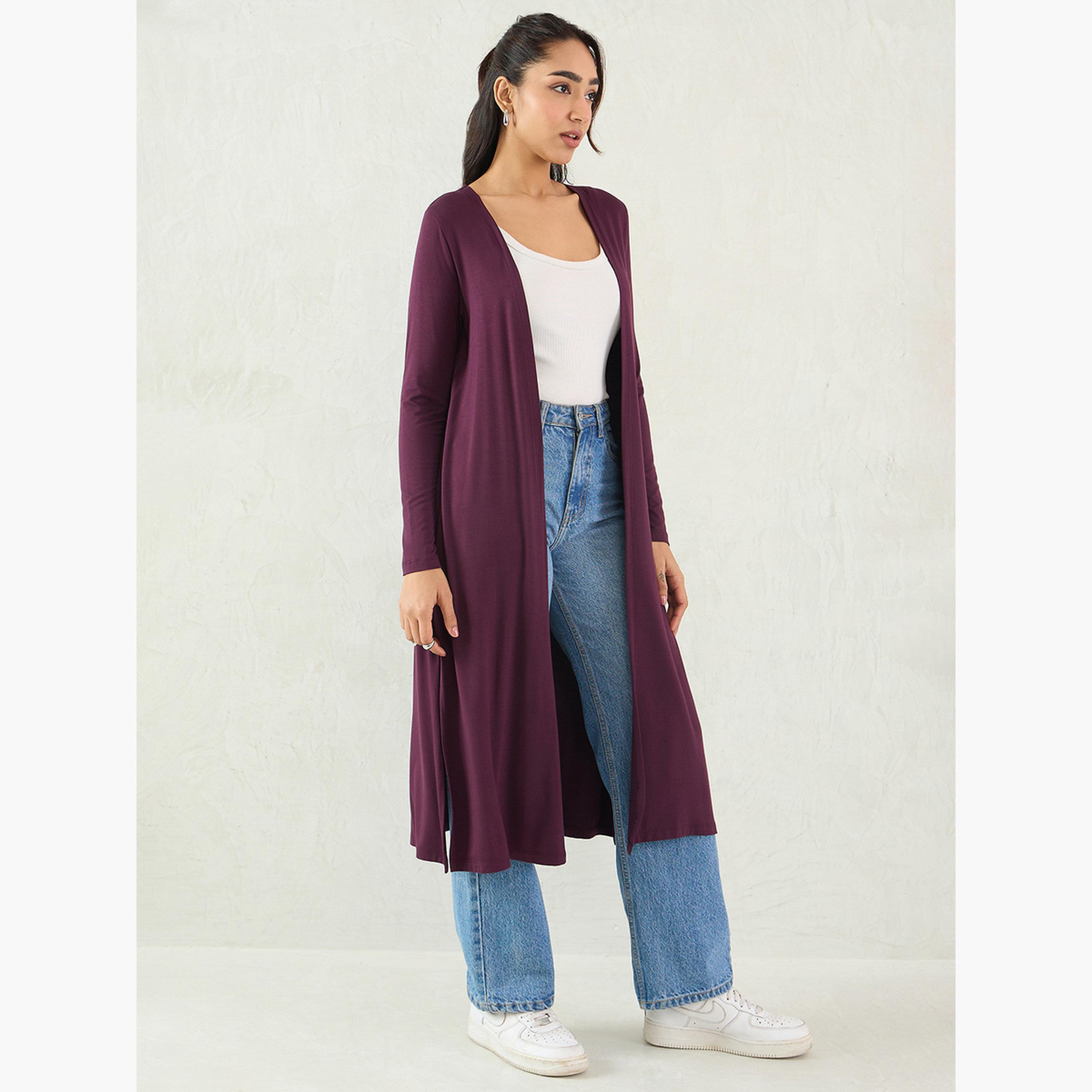 Femmella Plain Long Sleeves Women's Open Front Shrug-women-winterwear-coatsandjackets-jackets-image-2