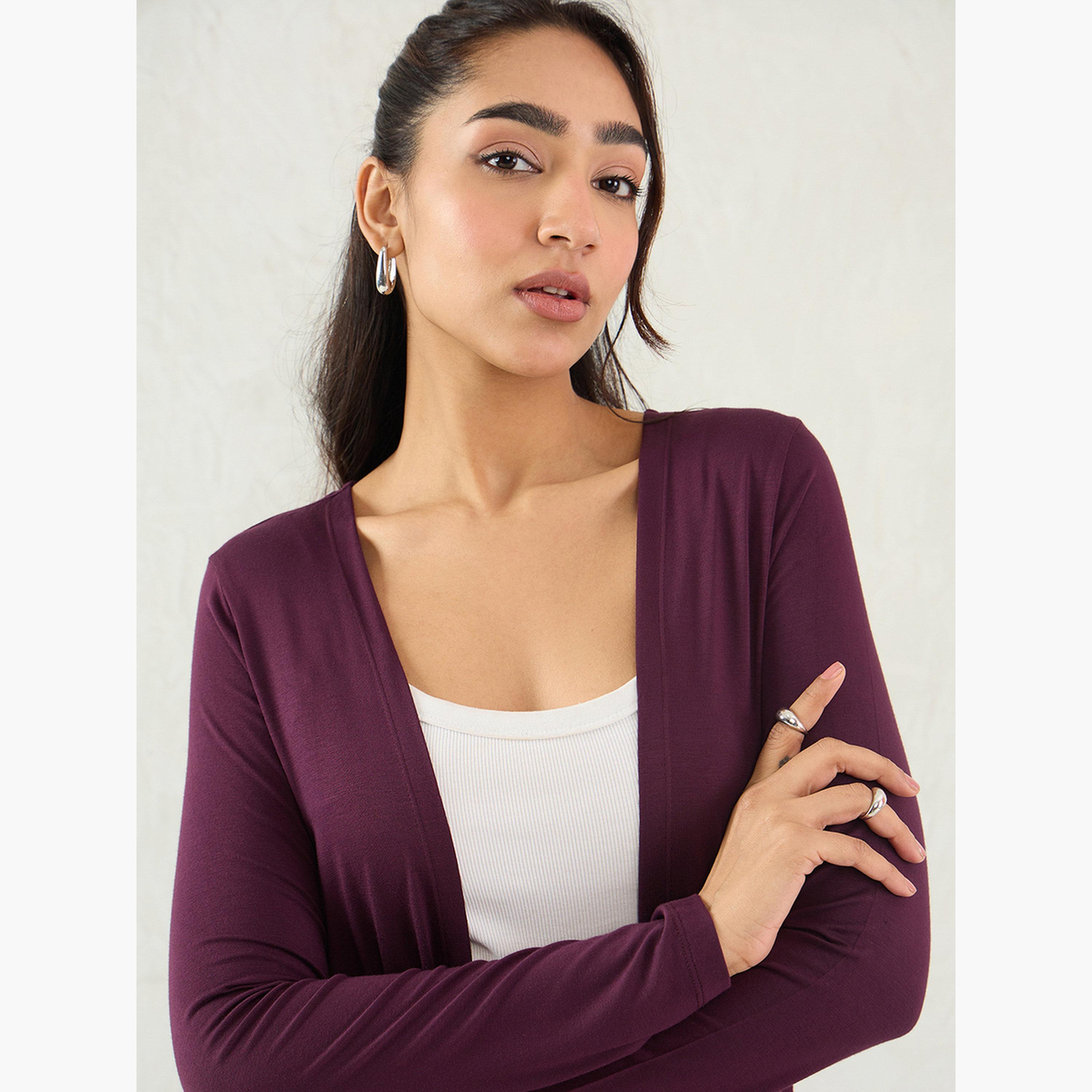 Femmella Plain Long Sleeves Women's Open Front Shrug-women-winterwear-coatsandjackets-jackets-image-4
