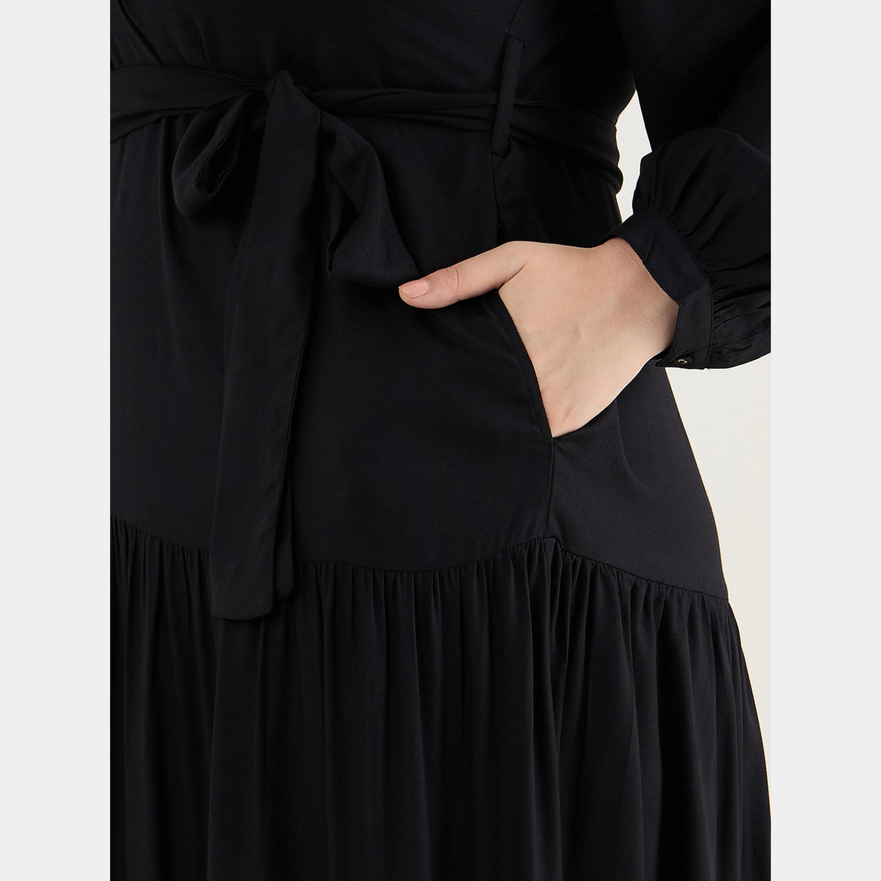 فيميلا - فستان ماكسي أسود رقبة حرف V أكمام طويلة مقاس واسع للنساء-women-clothing-dresses-image-6