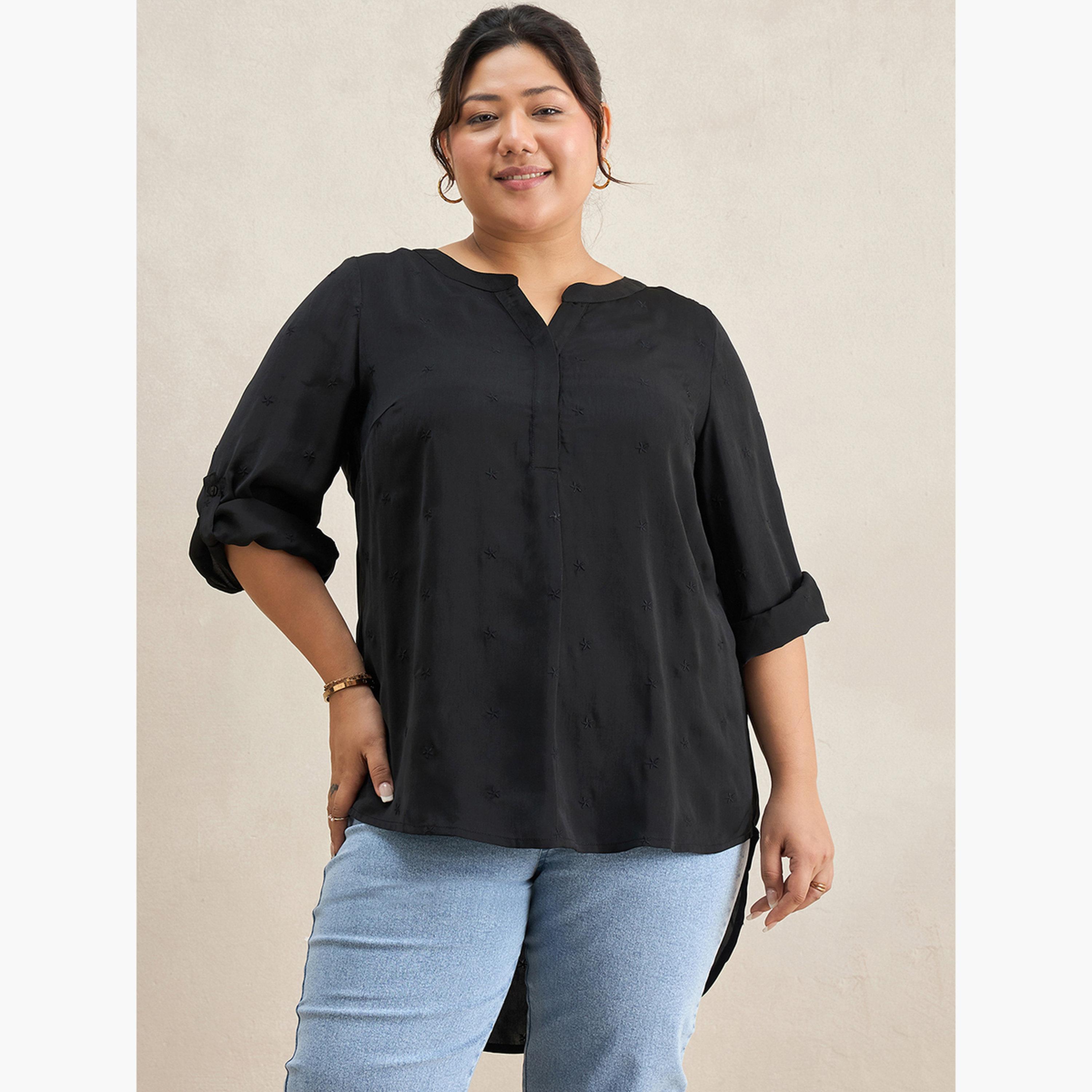 Femmella Plus Size Black High Low Hem Tunic Top-women-clothing-tshirts-image-1