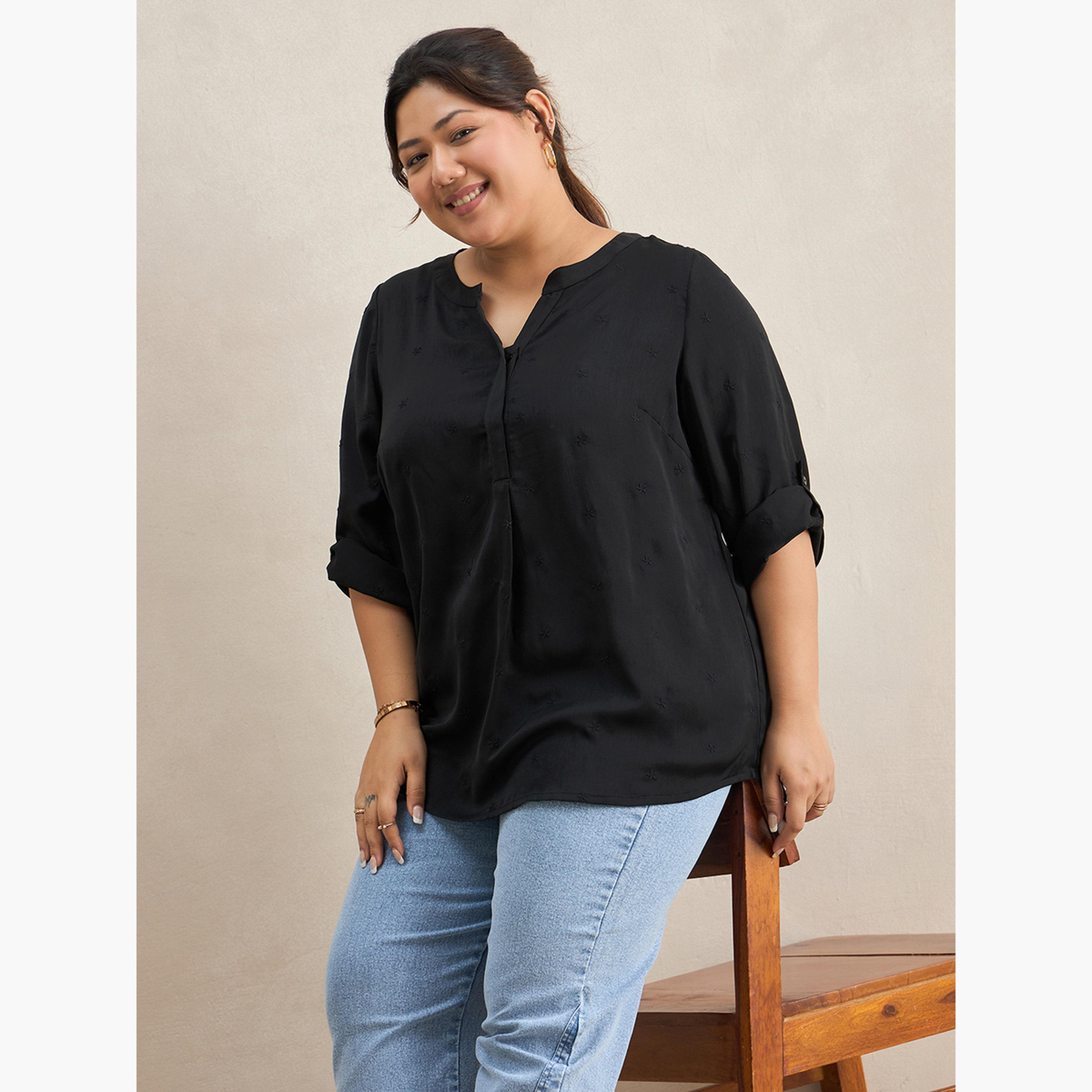 Femmella Plus Size Black High Low Hem Tunic Top-women-clothing-tshirts-image-2