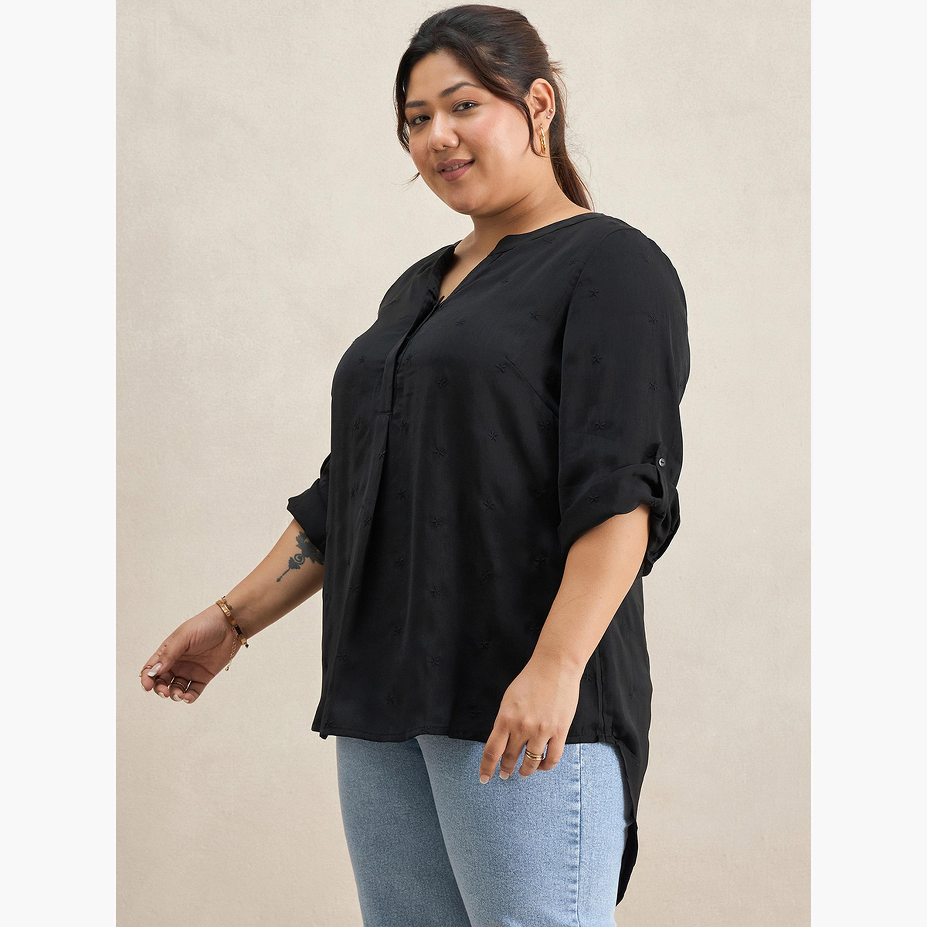 Femmella Plus Size Black High Low Hem Tunic Top-women-clothing-tshirts-image-3