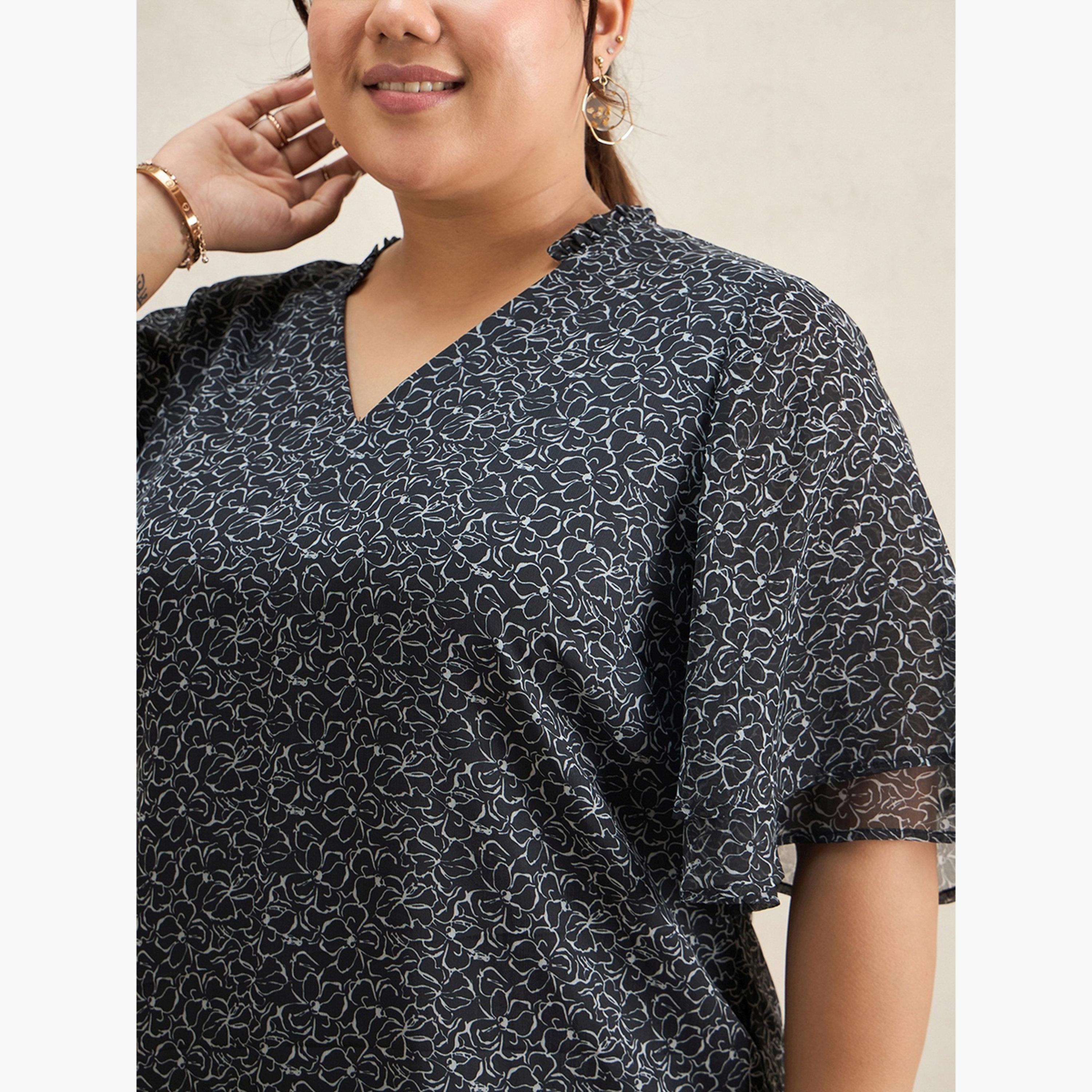 فيميلا - بلوزة تونيك بطبعة زهور سوداء مقاس واسع-women-clothing-tshirts-image-5