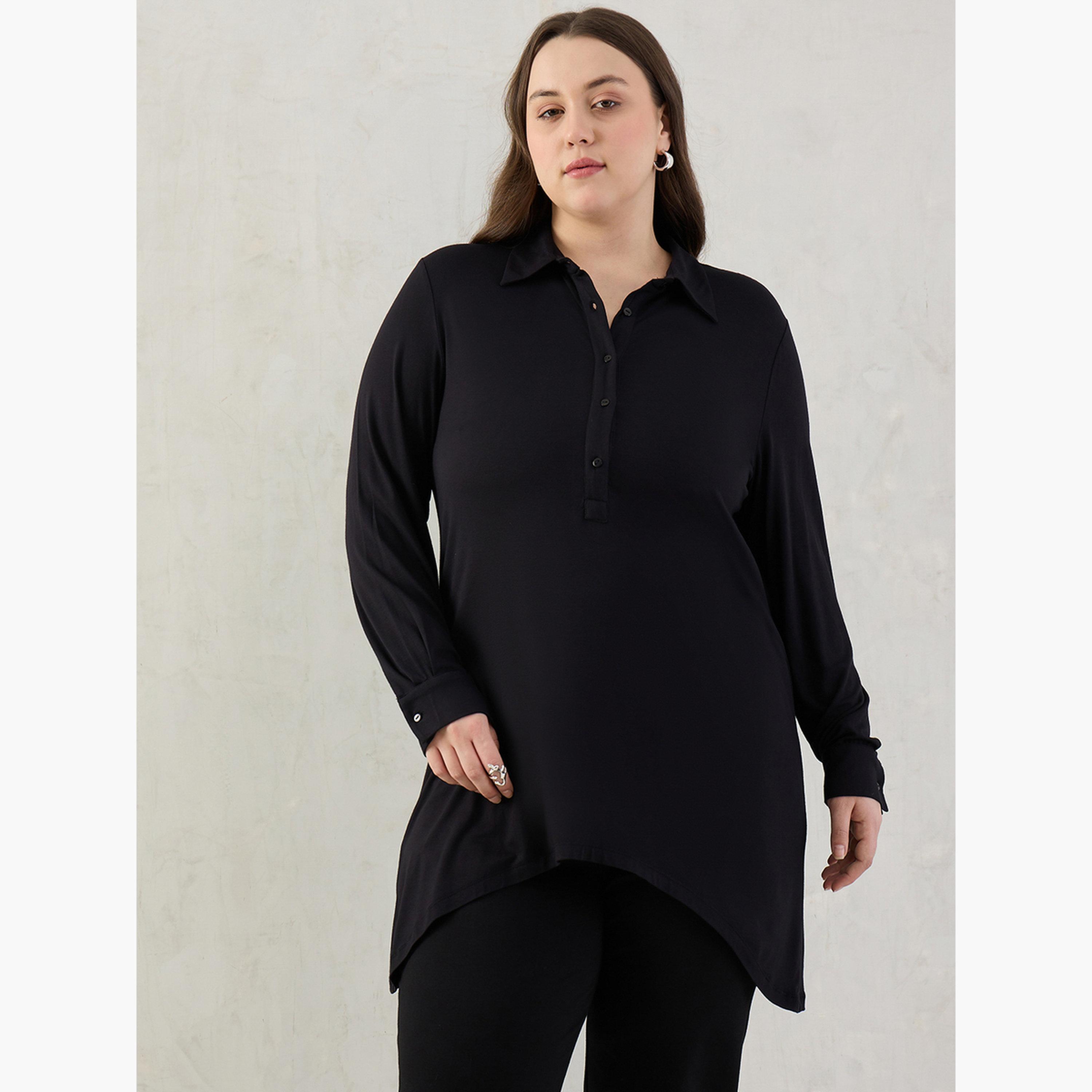 Femmella Plus Size Black Long Sleeve Tunic Top-women-clothing-tshirts-image-1