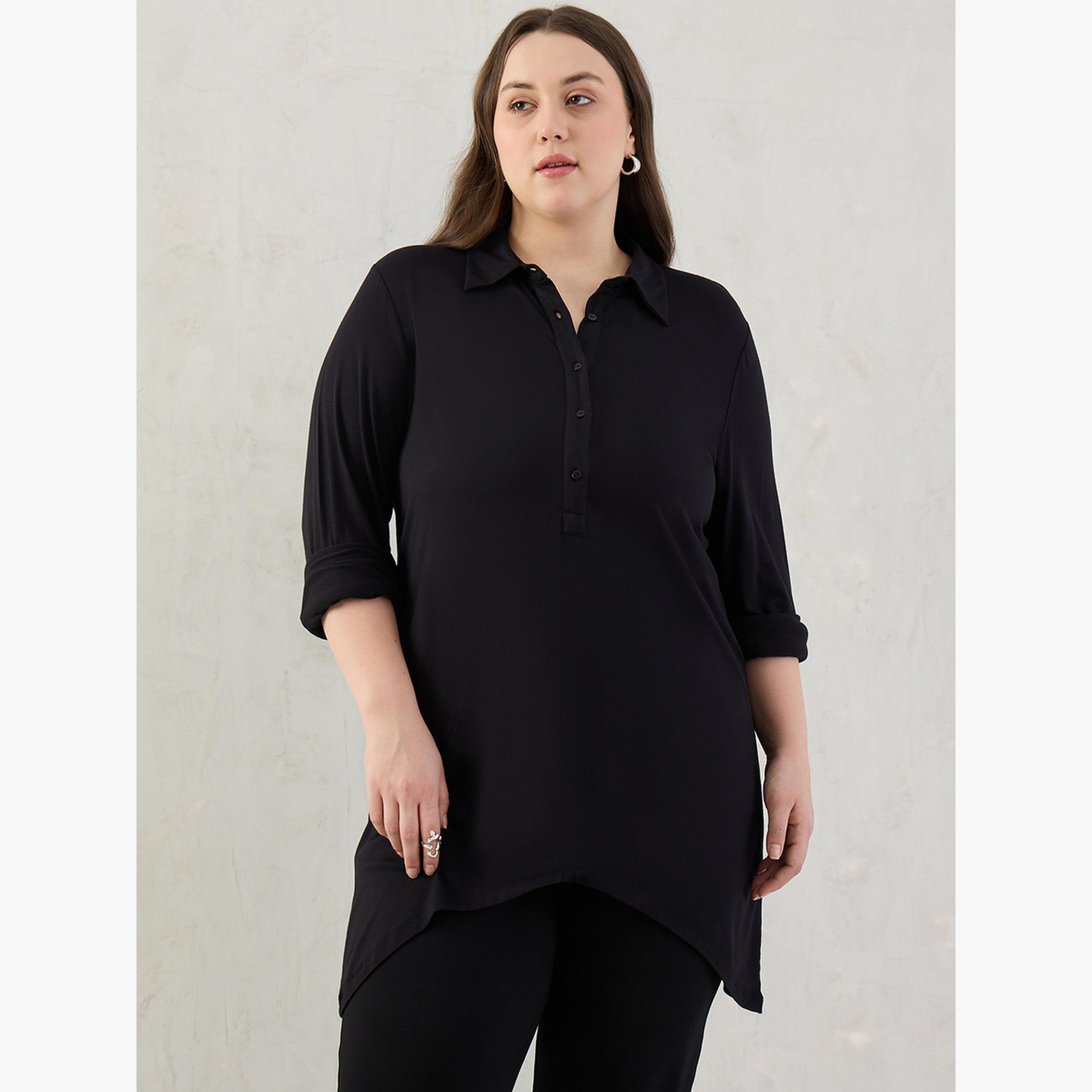 Femmella Plus Size Black Long Sleeve Tunic Top-women-clothing-tshirts-image-3