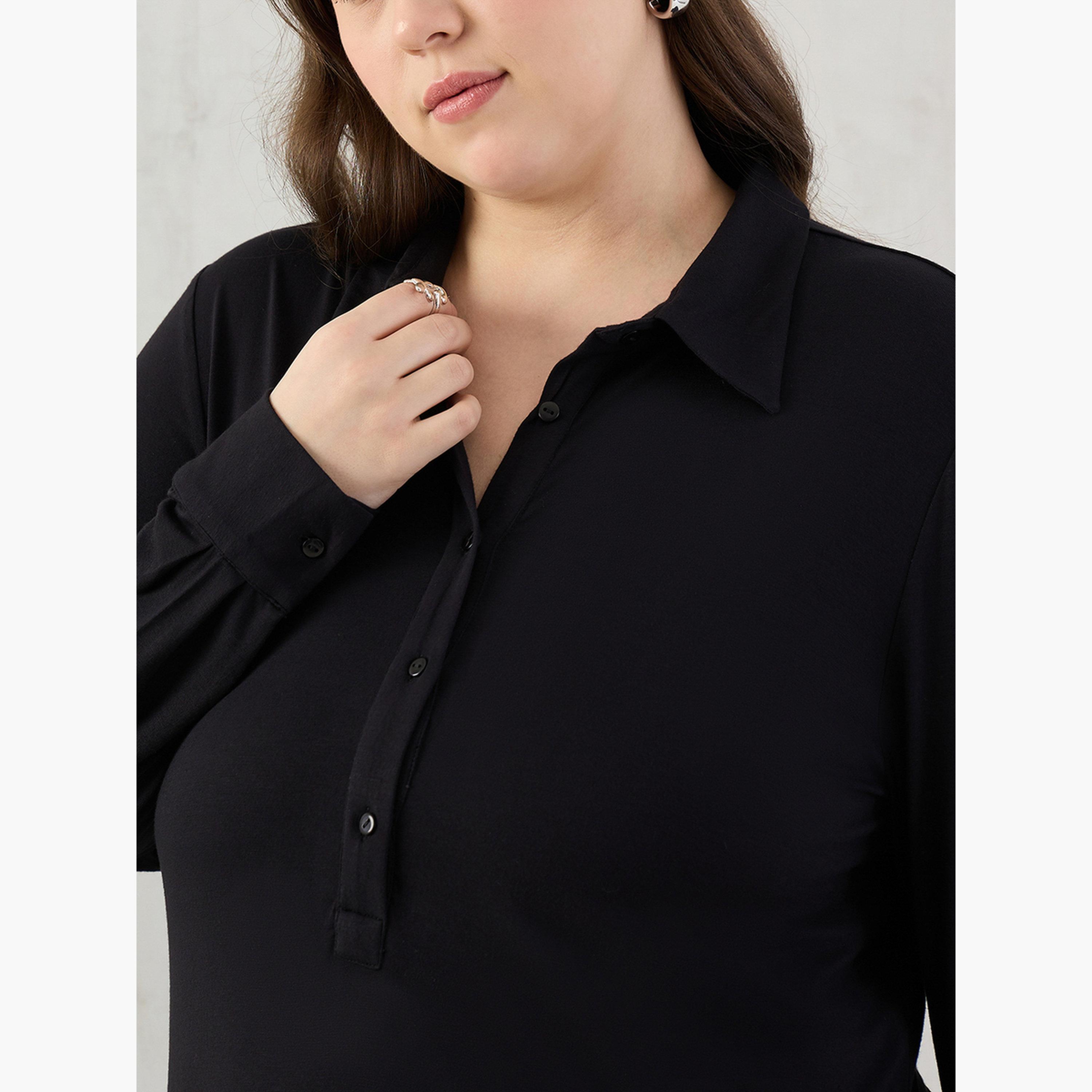 فيميلا - بلوزة تونيك سوداء بأكمام طويلة ومقاس واسع-women-clothing-tshirts-image-4