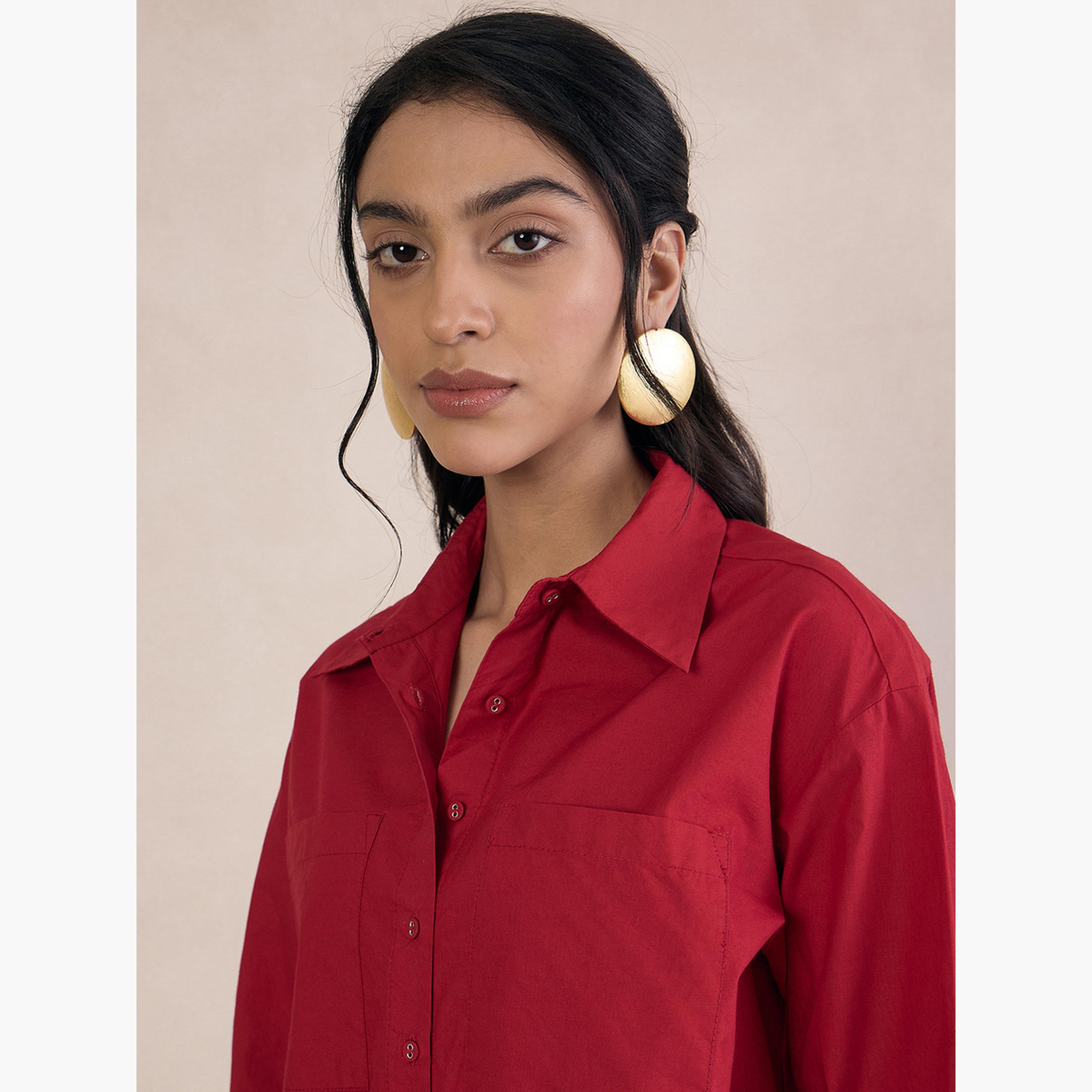 Femmella Red Poplin Long Sleeve Oversized Shirt-women-clothing-shirtsandblouses-shirts-image-4