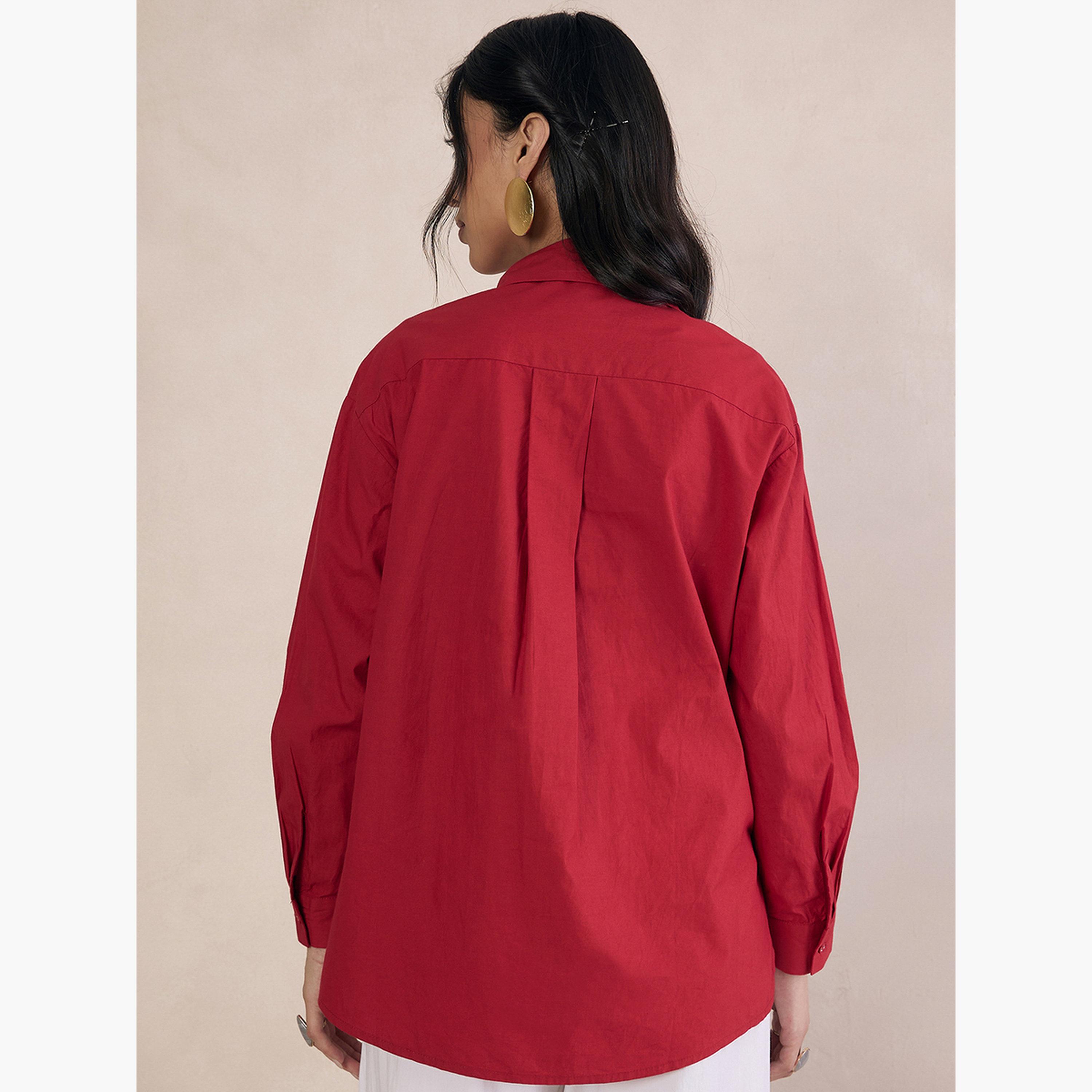 فيميلا - قميص بوبلين أحمر بأكمام طويلة ومقاس واسع-women-clothing-shirtsandblouses-shirts-image-6