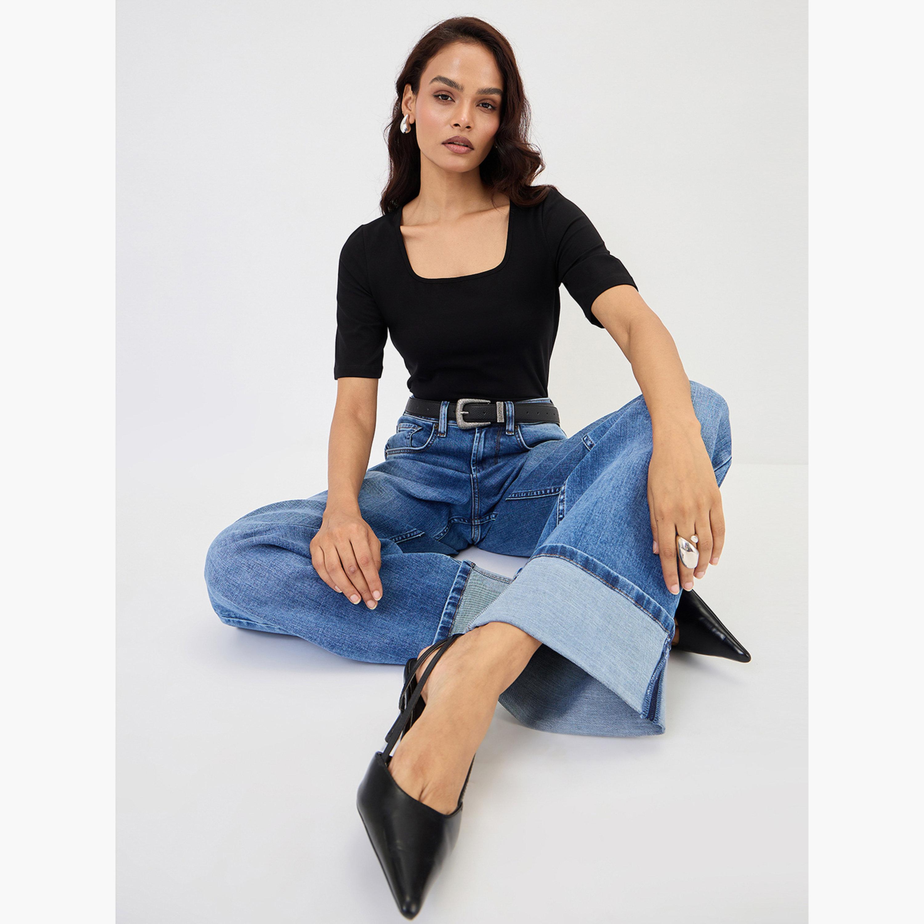 Femmella Black Cotton Short Sleeve Knit Bodysuit-women-clothing-shirtsandblouses-blouses-image-5