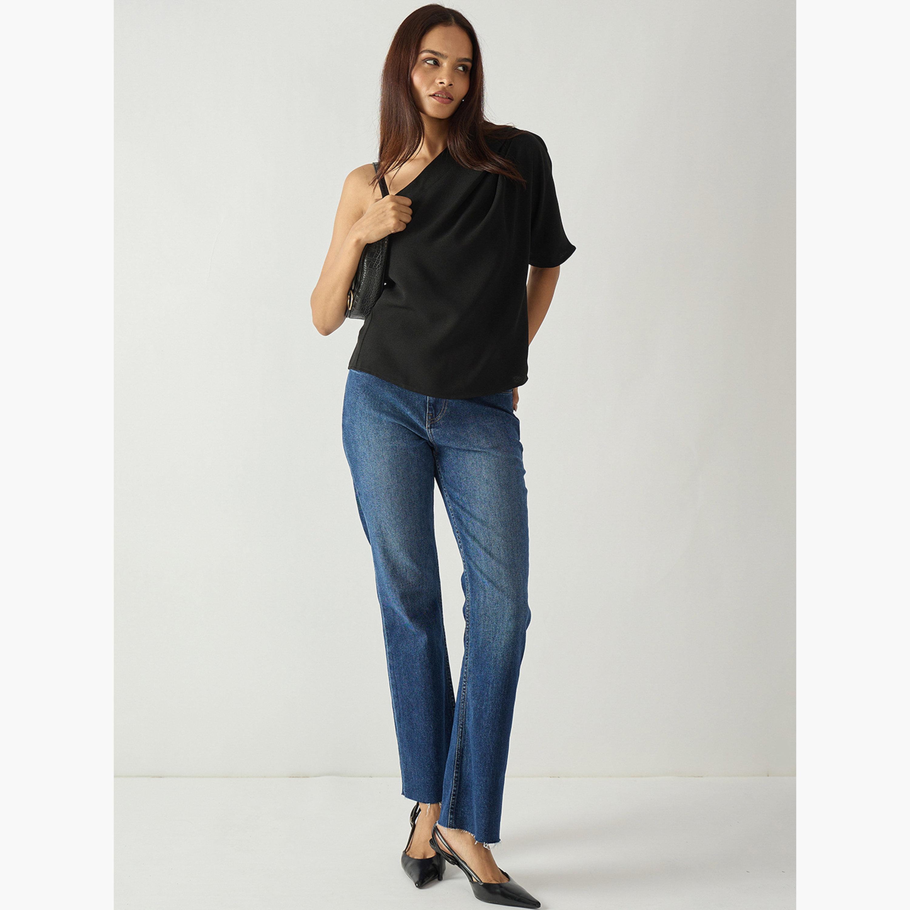 فيميلا - بلوزة سوداء سادة بكتف واحد-women-clothing-shirtsandblouses-blouses-image-2