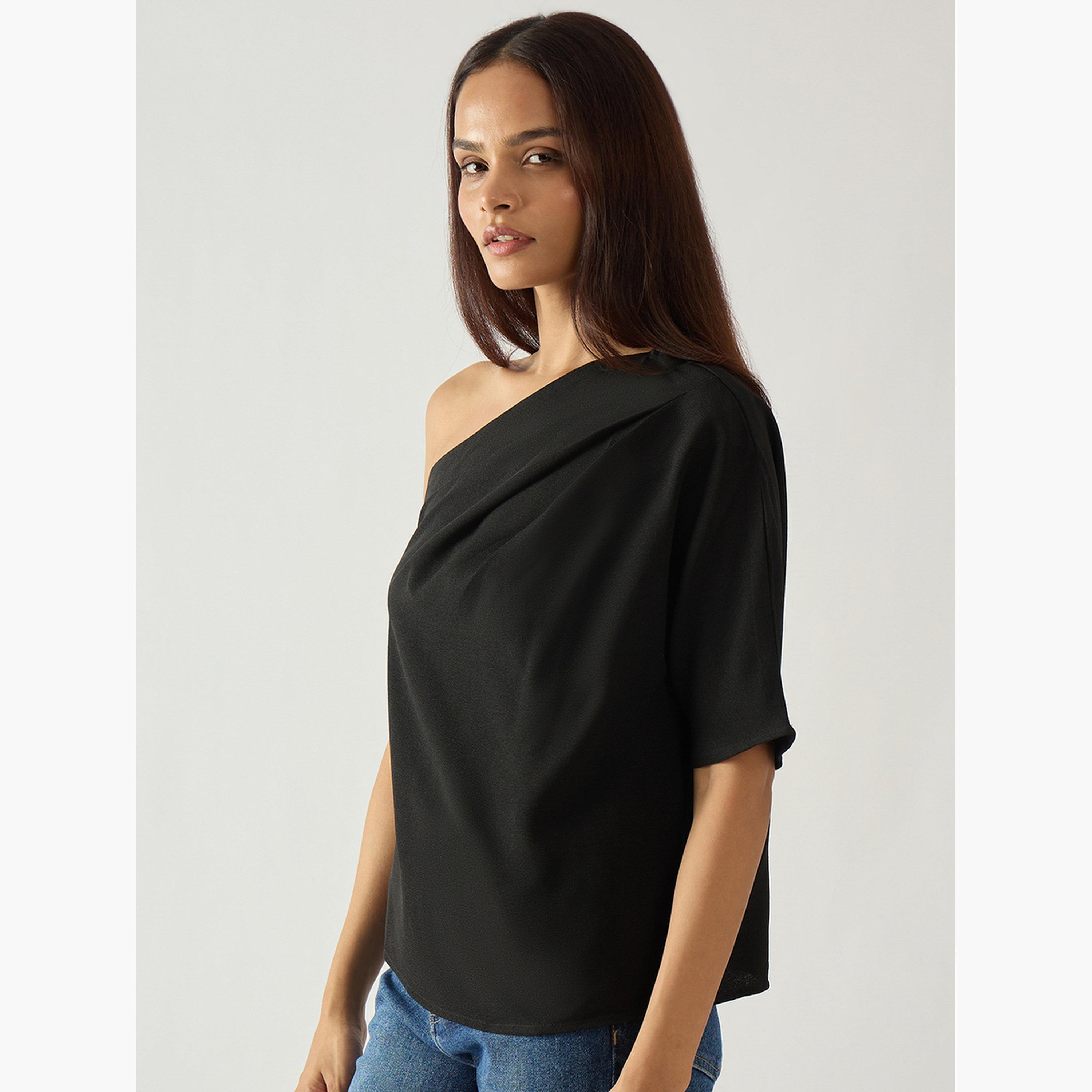 فيميلا - بلوزة سوداء سادة بكتف واحد-women-clothing-shirtsandblouses-blouses-image-3