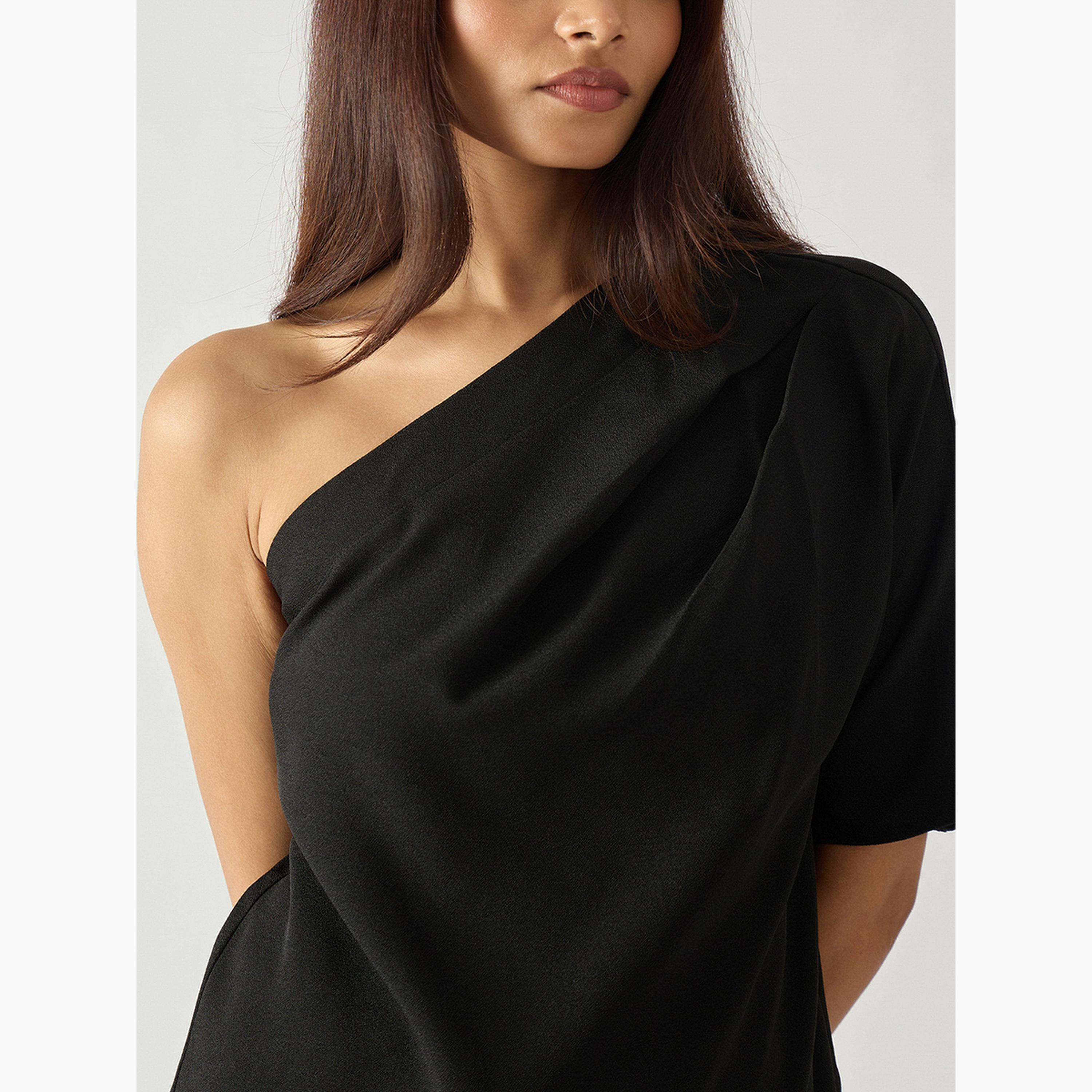 فيميلا - بلوزة سوداء سادة بكتف واحد-women-clothing-shirtsandblouses-blouses-image-5