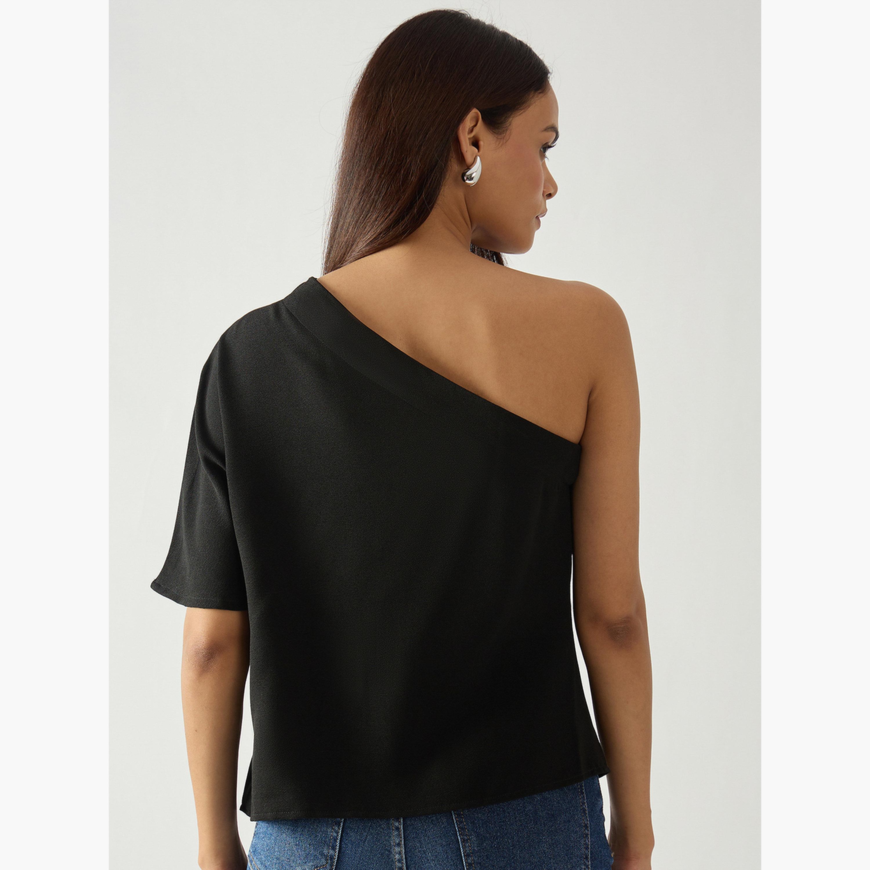 فيميلا - بلوزة سوداء سادة بكتف واحد-women-clothing-shirtsandblouses-blouses-image-6