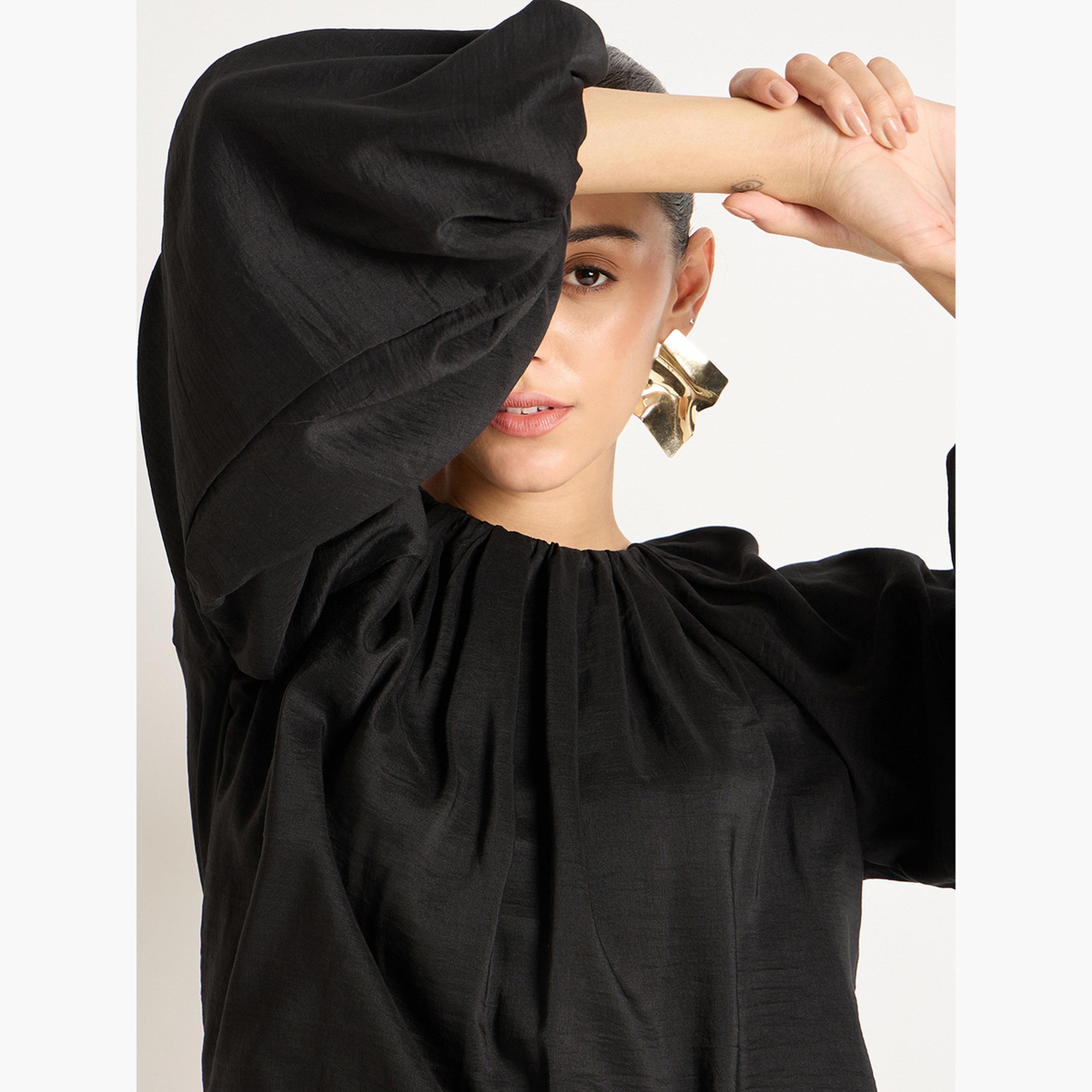 Femmella Black Balloon Sleeve Round Neck Top-women-clothing-shirtsandblouses-blouses-image-4