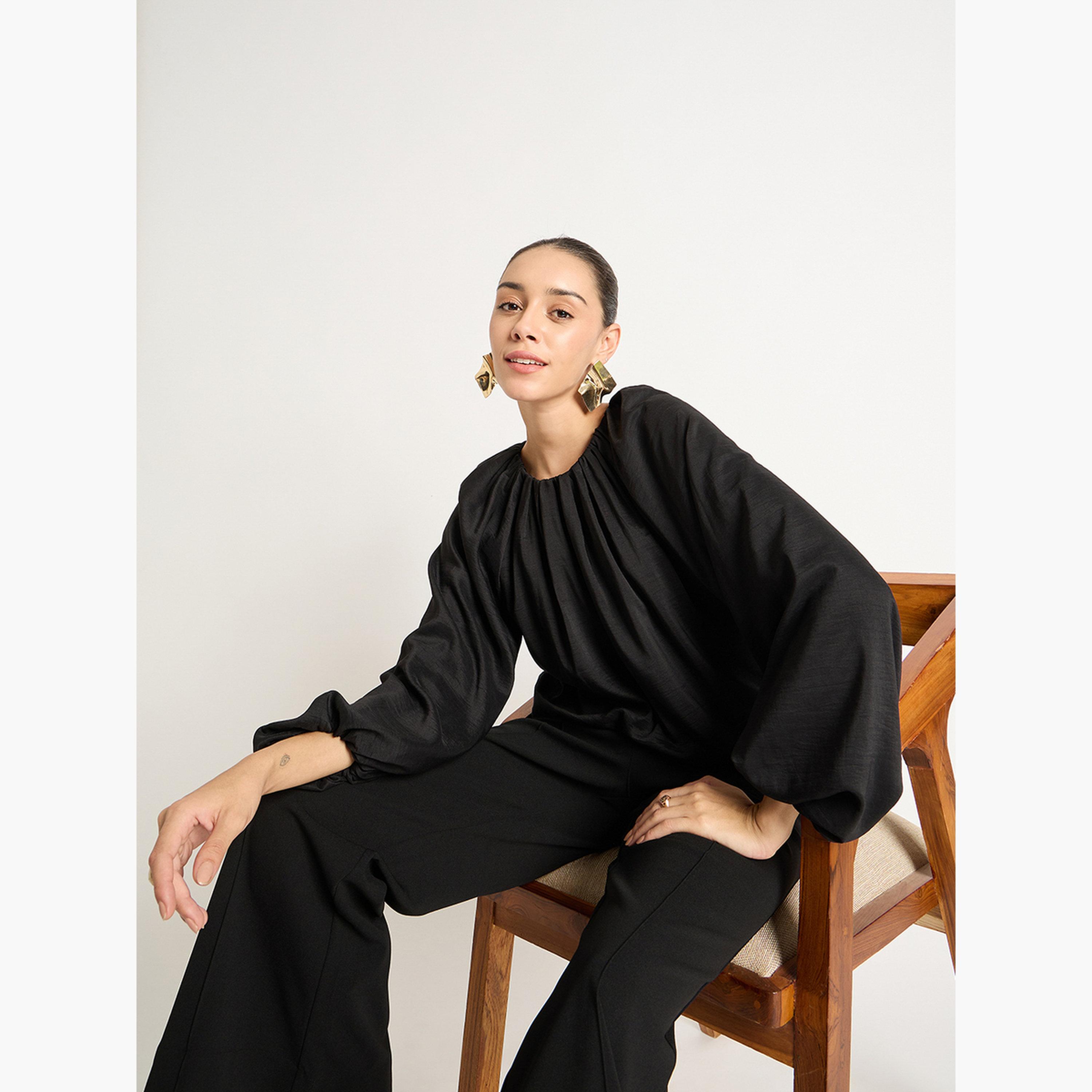 Femmella Black Balloon Sleeve Round Neck Top-women-clothing-shirtsandblouses-blouses-image-6