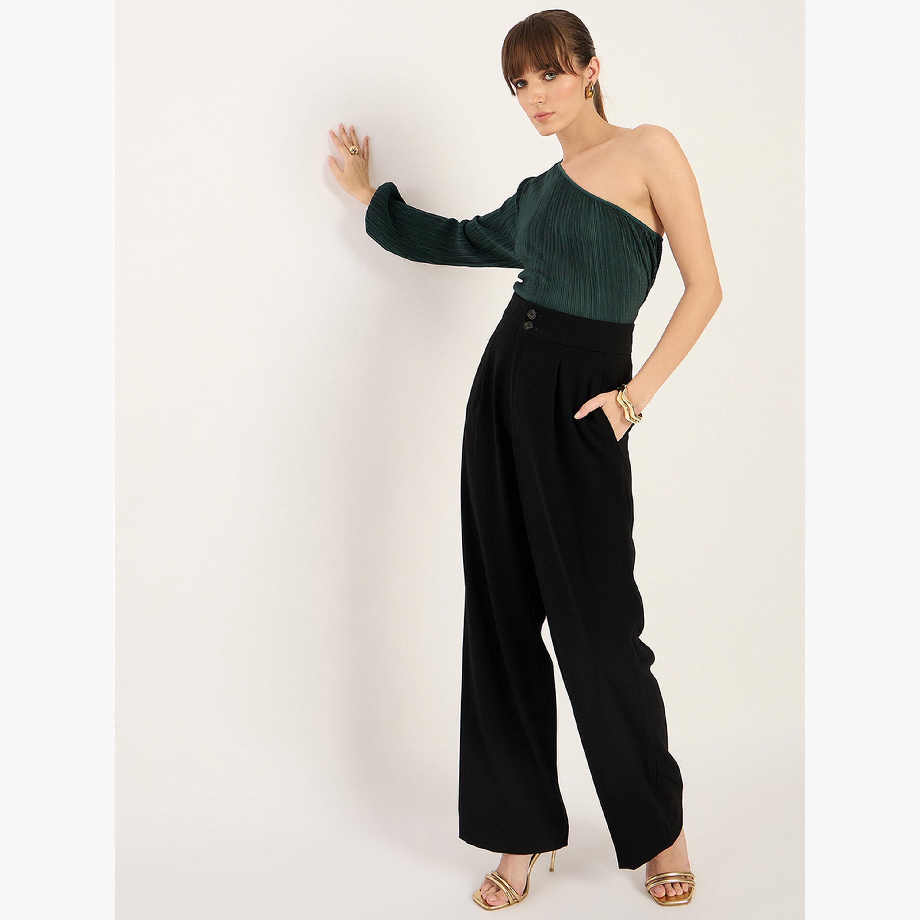 Femmella Green Plisse One Shoulder Top-women-clothing-shirtsandblouses-blouses-image-2
