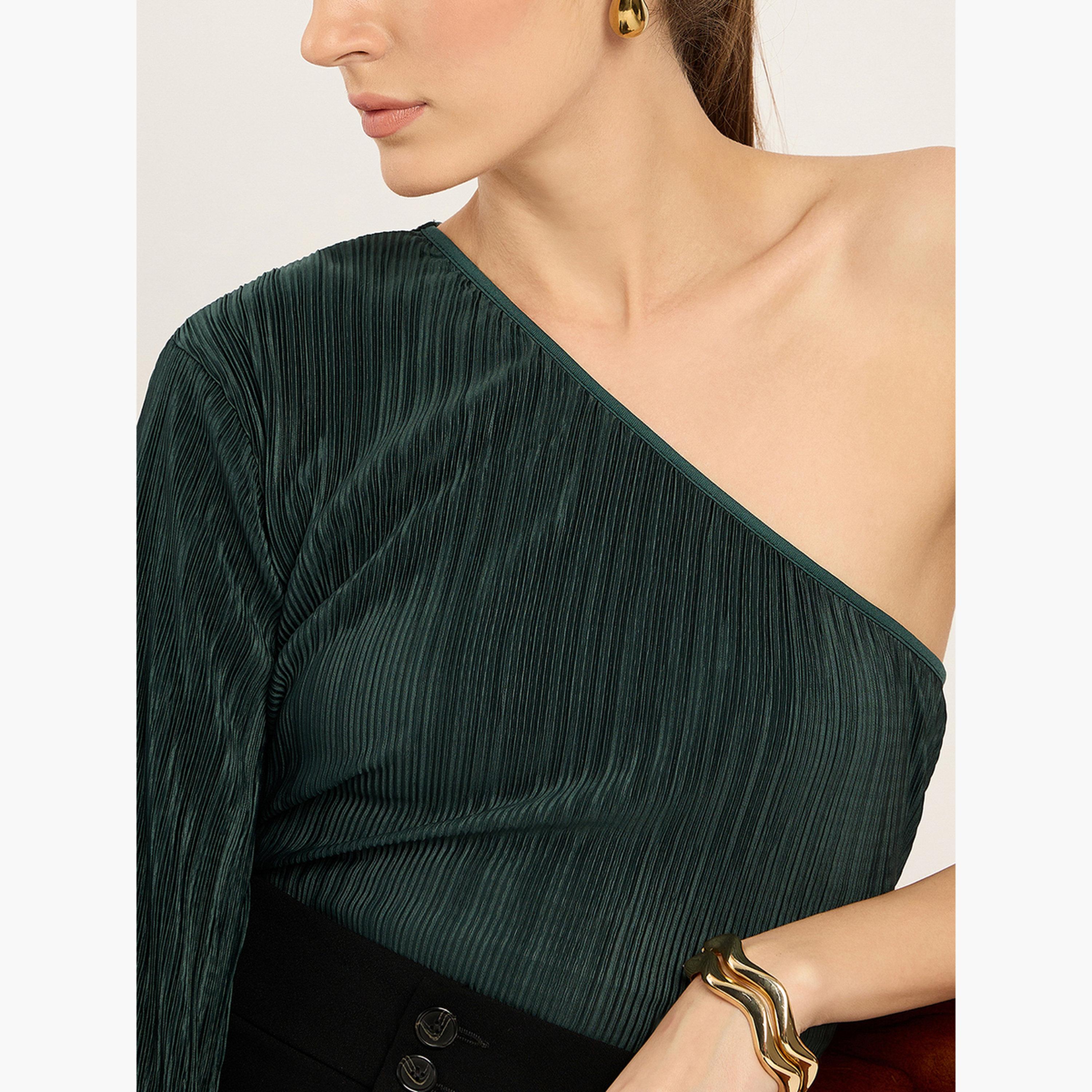 Femmella Green Plisse One Shoulder Top-women-clothing-shirtsandblouses-blouses-image-4