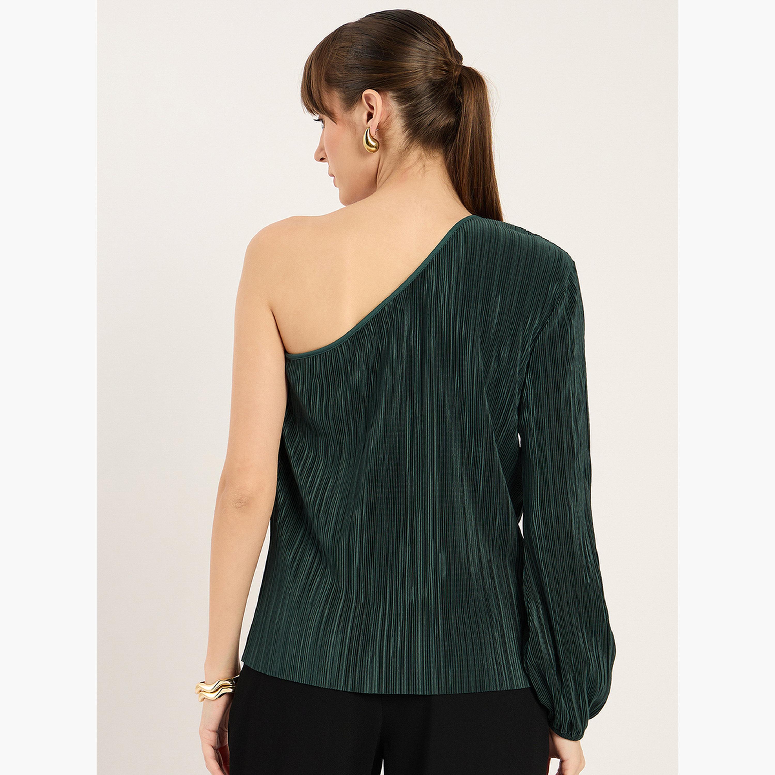 Femmella Green Plisse One Shoulder Top-women-clothing-shirtsandblouses-blouses-image-5