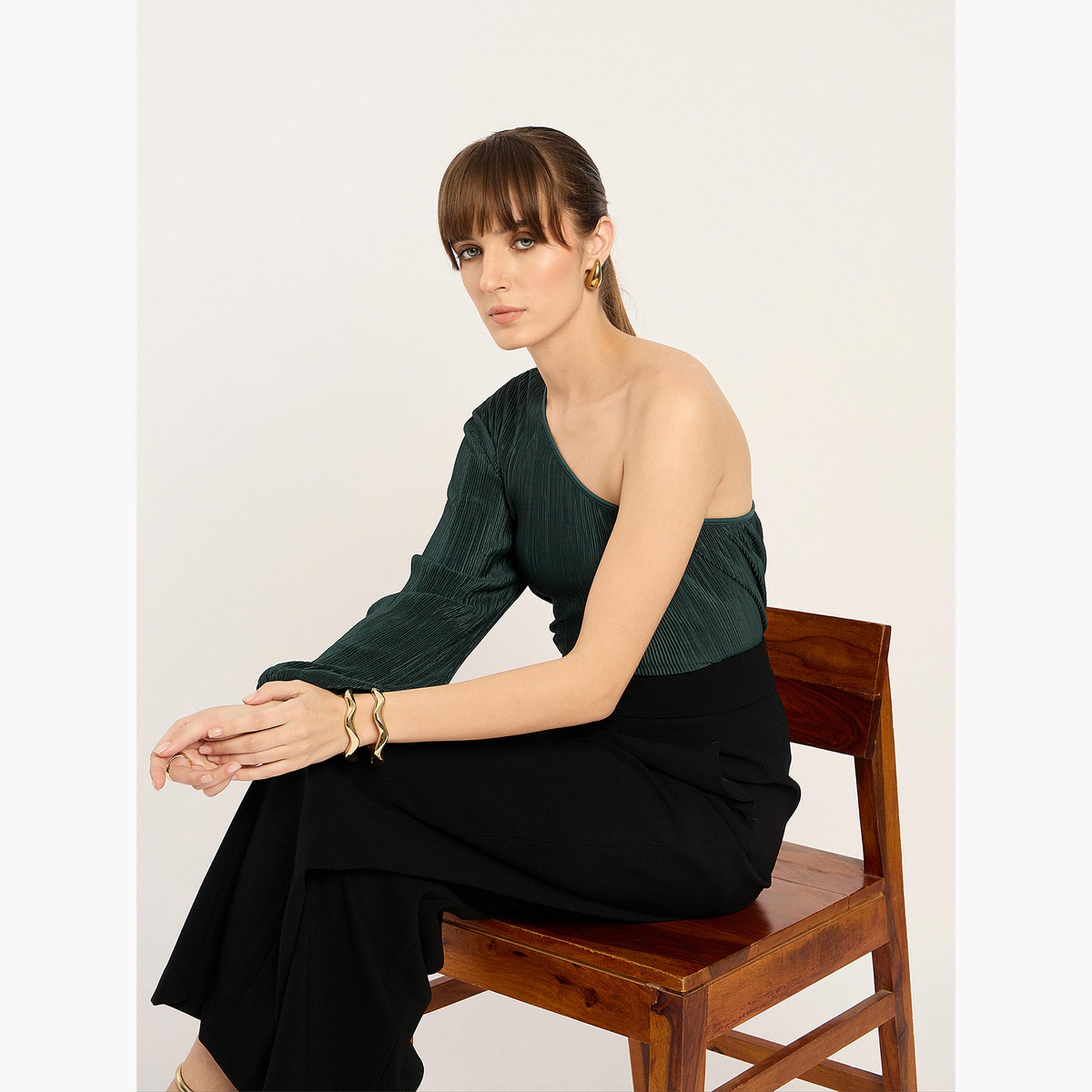 Femmella Green Plisse One Shoulder Top-women-clothing-shirtsandblouses-blouses-image-6