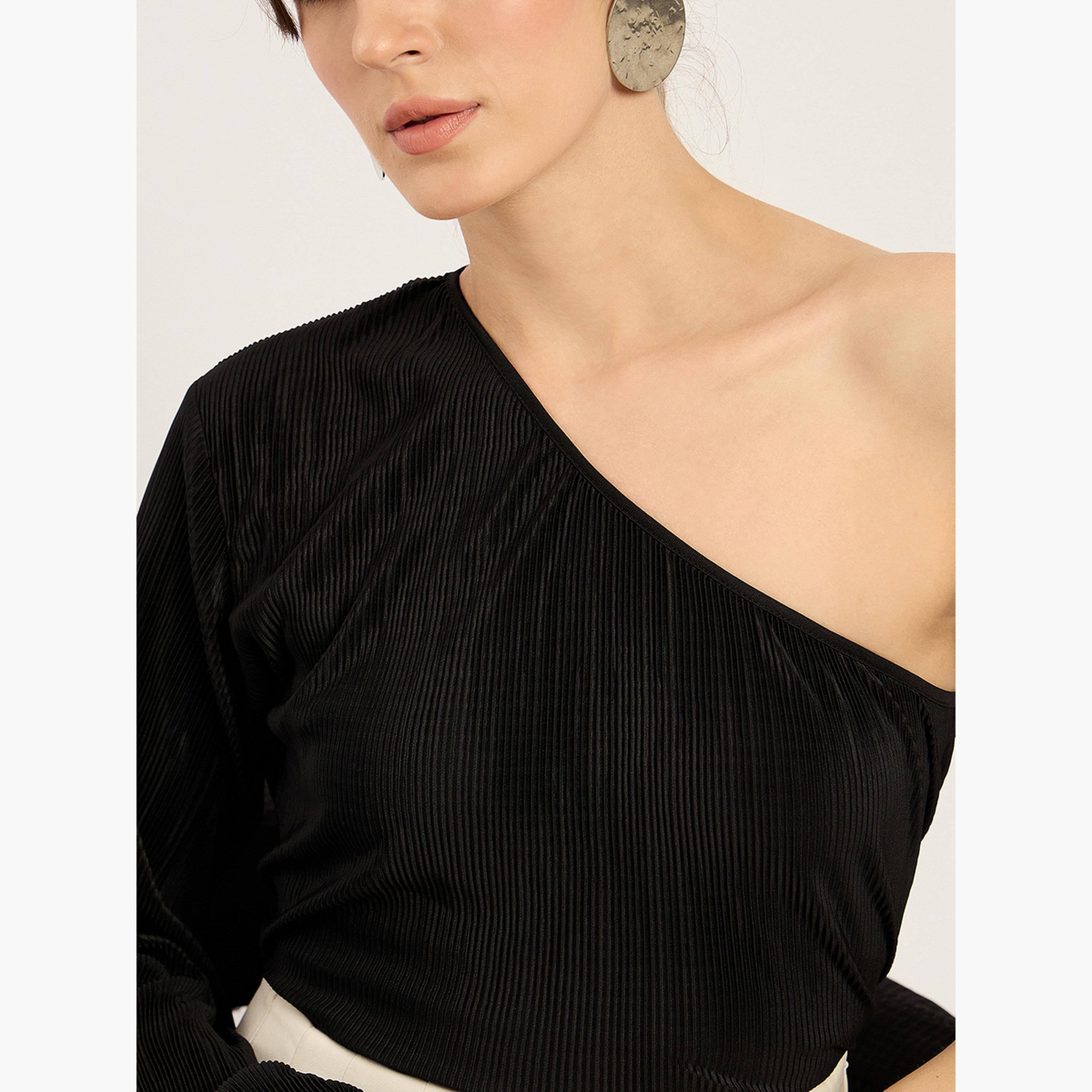فيميلا - بلوزة سوداء بكتف واحد-women-clothing-shirtsandblouses-blouses-image-4