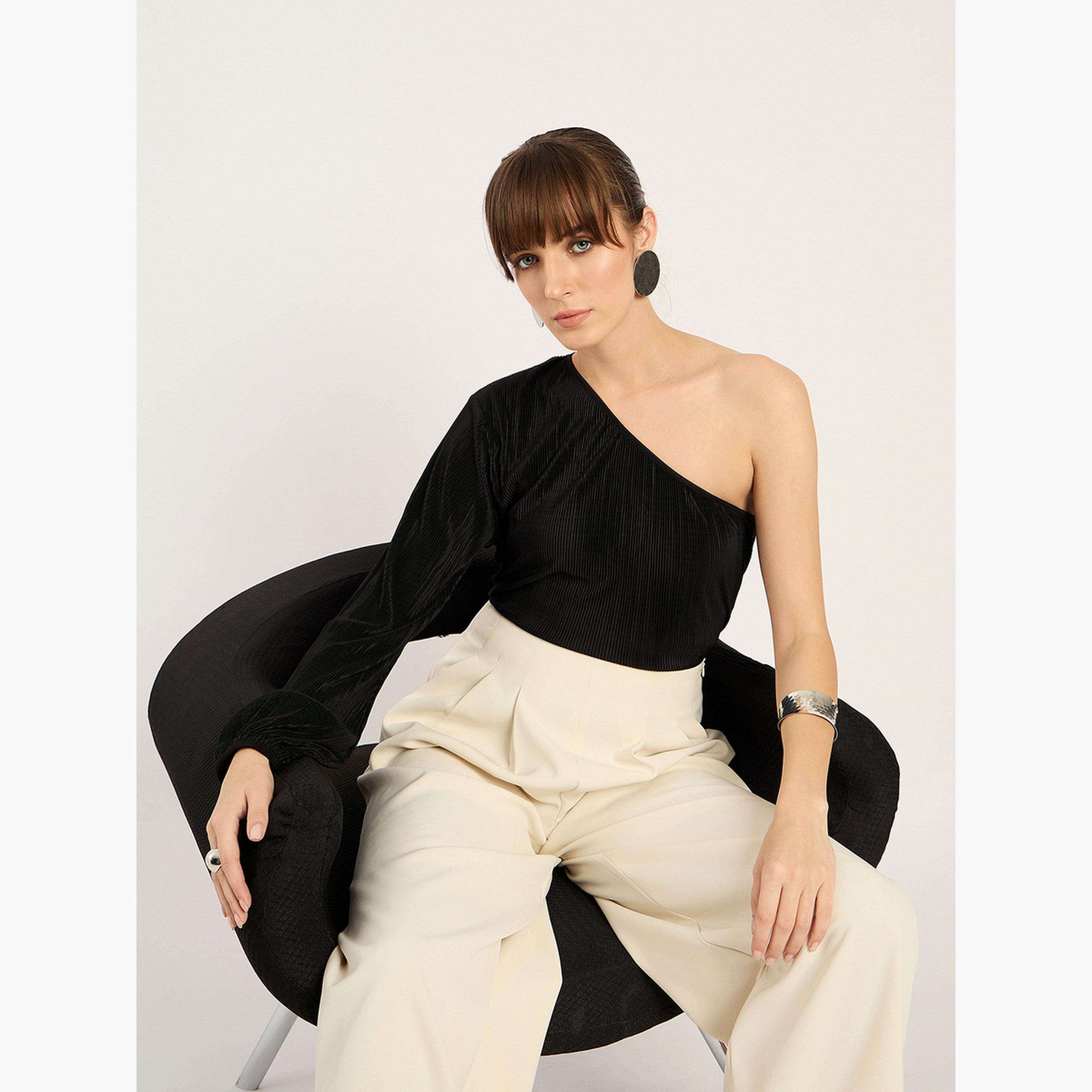 فيميلا - بلوزة سوداء بكتف واحد-women-clothing-shirtsandblouses-blouses-image-6