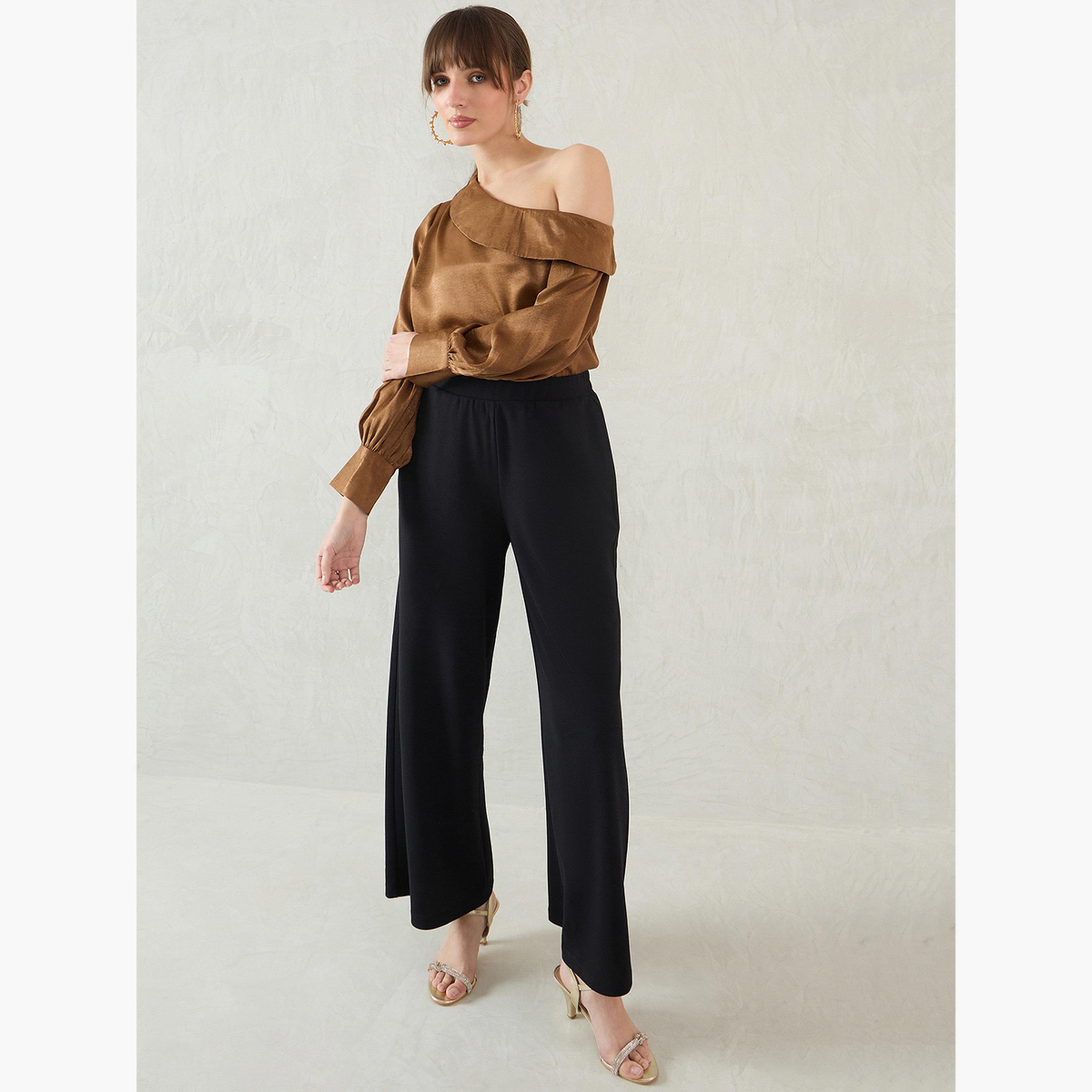 فيميلا - بلوزة ساتان بنية اللون بكتف واحد-women-clothing-shirtsandblouses-blouses-image-2