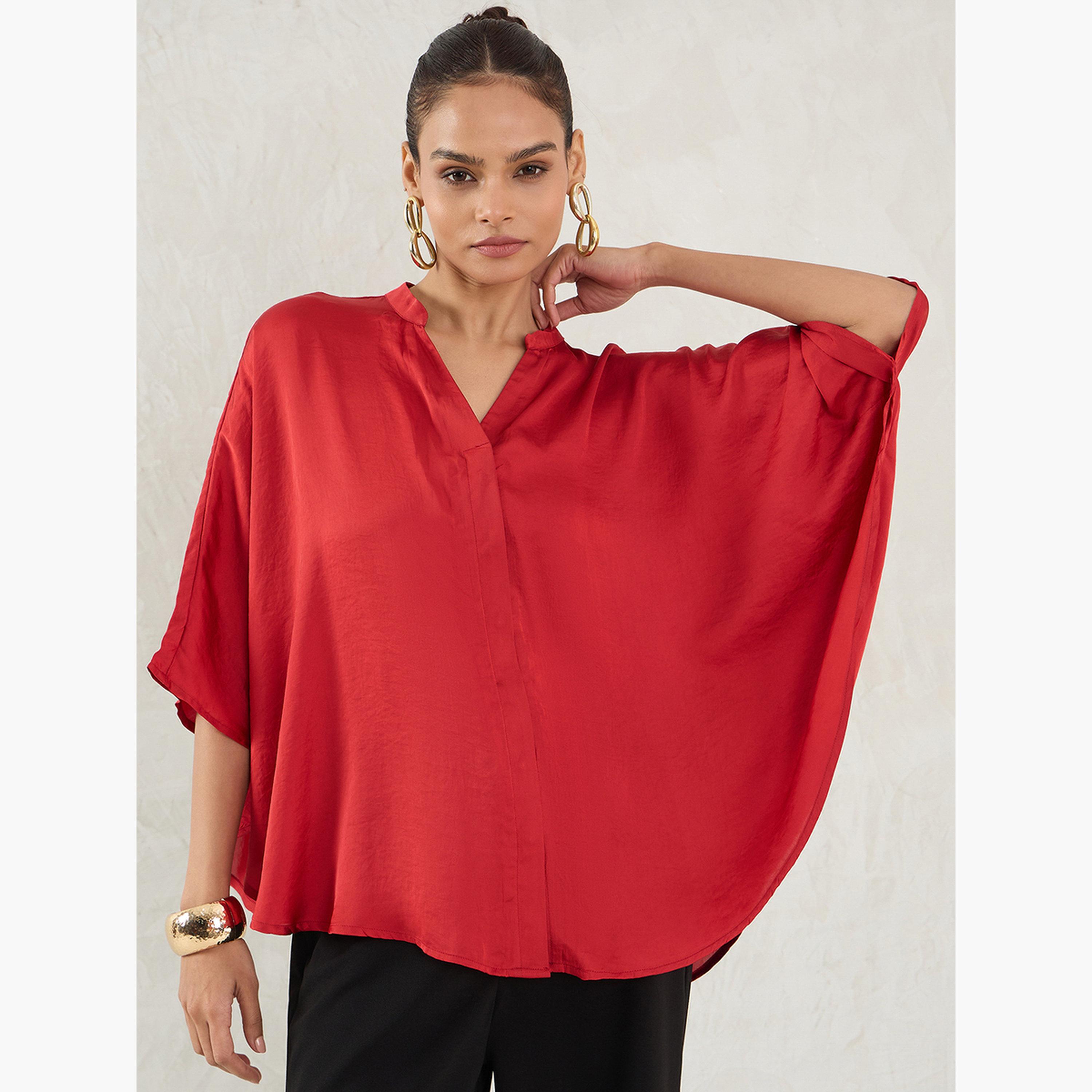 Femmella Red Satin Oversized Top-women-clothing-shirtsandblouses-shirts-image-1