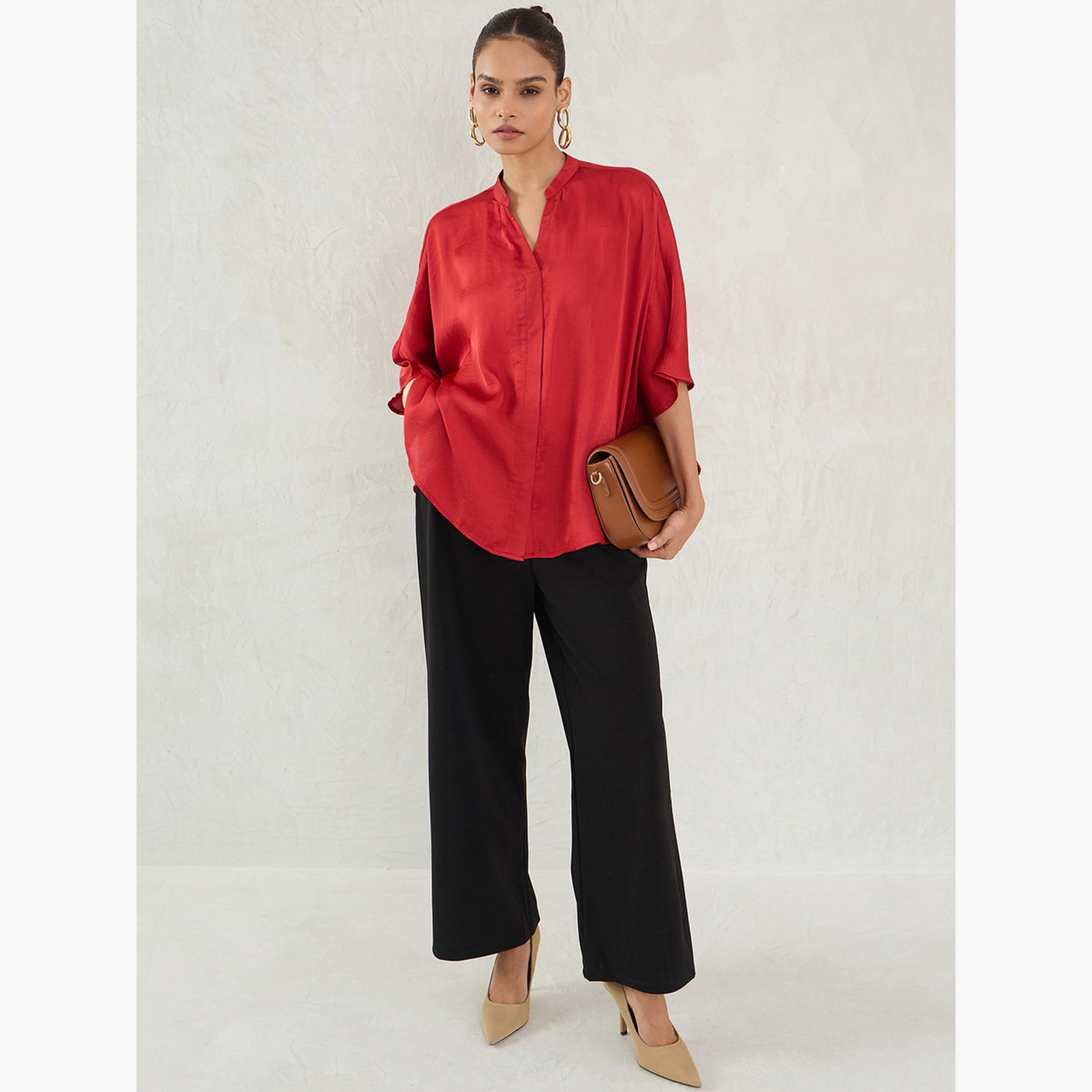 فيميلا - بلوزة ساتان حمراء مقاس واسع-women-clothing-shirtsandblouses-shirts-image-2