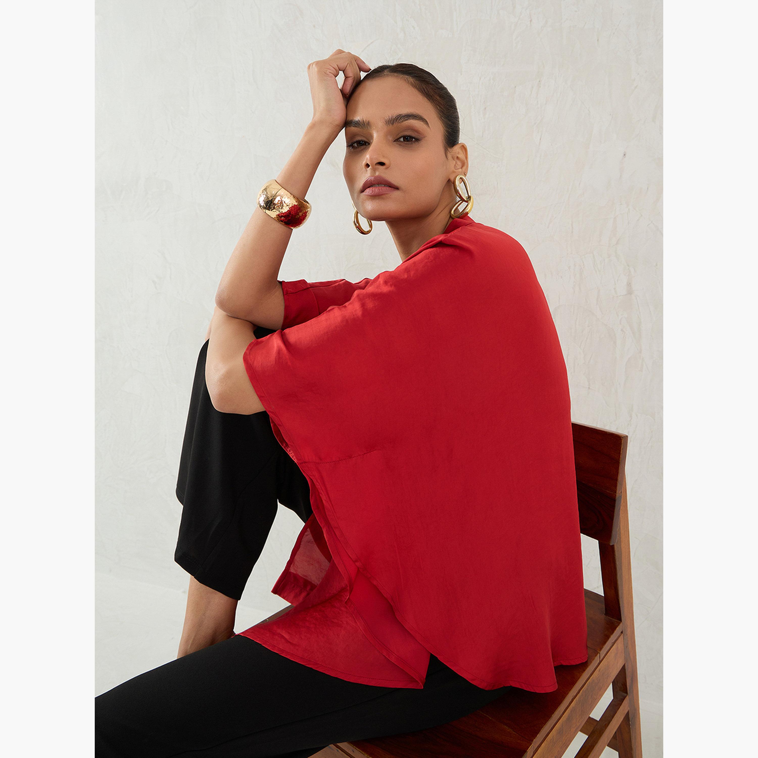 Femmella Red Satin Oversized Top-women-clothing-shirtsandblouses-shirts-image-5