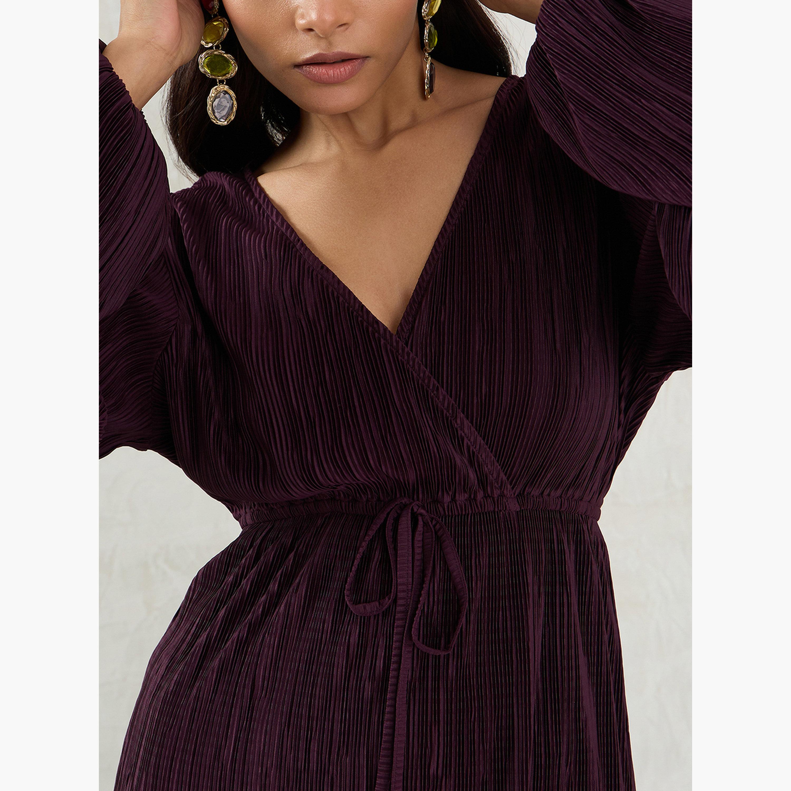 فيميلا - بلوزة بليسيه بيبلوم بأكمام منفوخة لون نبيذي-women-clothing-shirtsandblouses-blouses-image-4