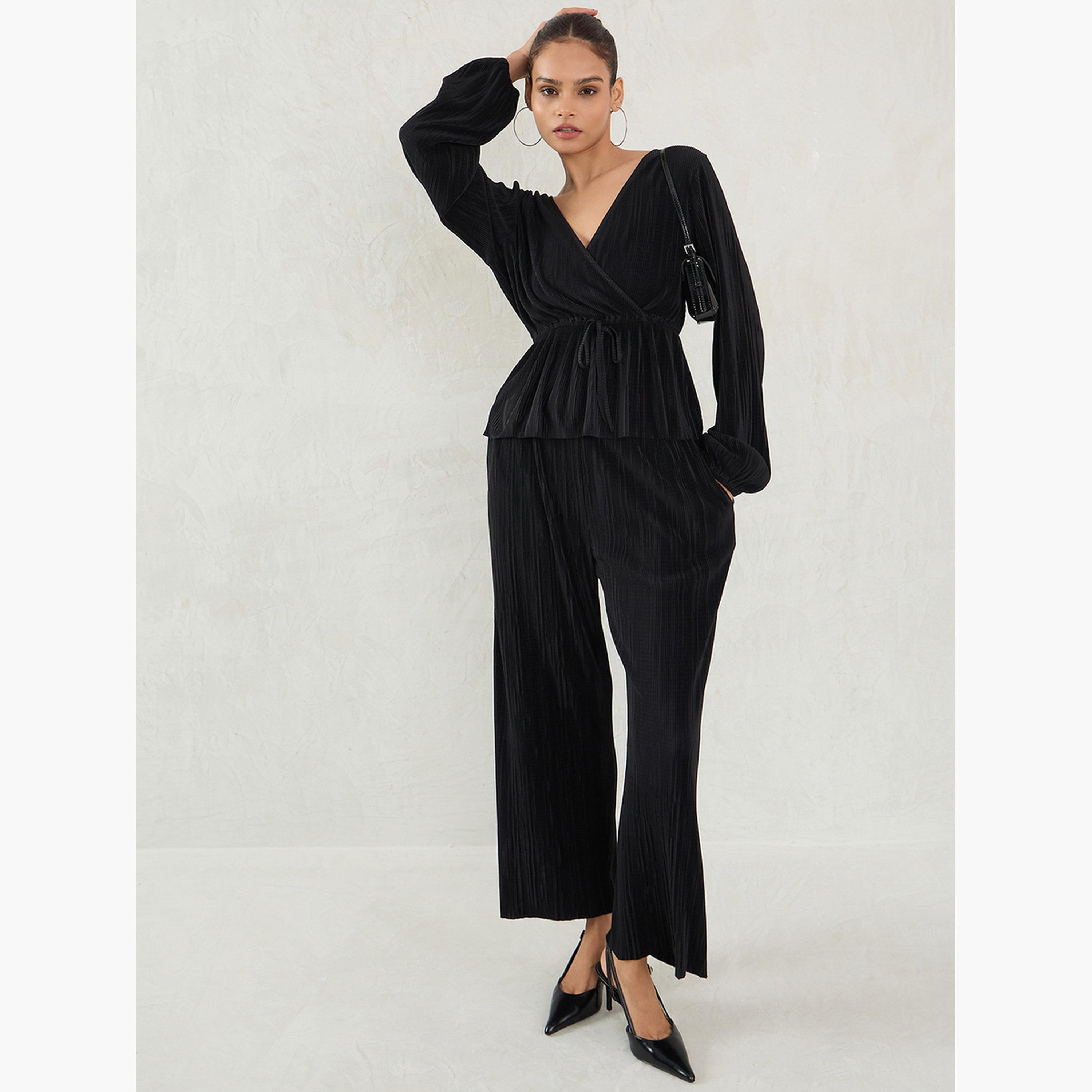 Femmella Black Balloon Sleeve Plisse Peplum Top-women-clothing-shirtsandblouses-blouses-image-2