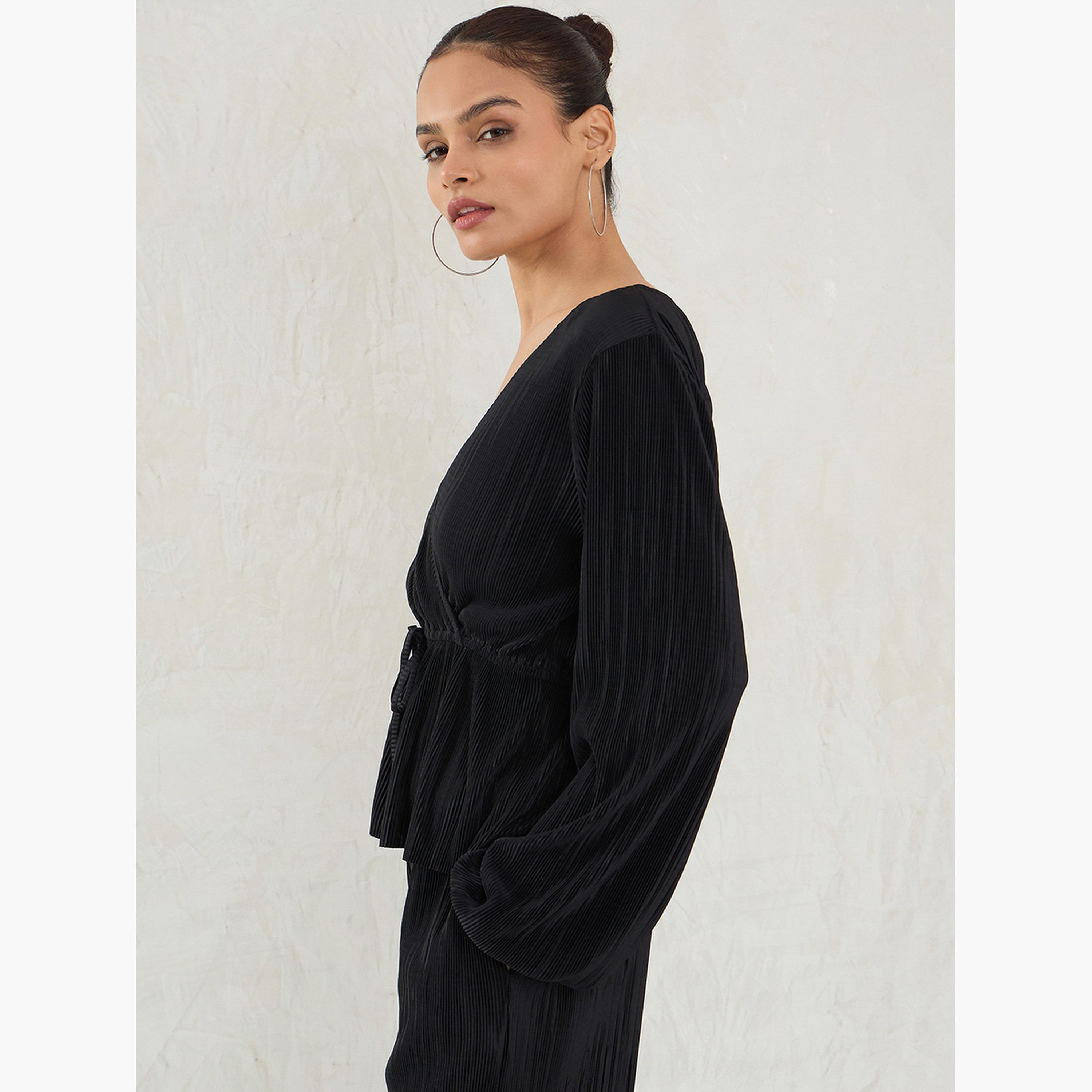 Femmella Black Balloon Sleeve Plisse Peplum Top-women-clothing-shirtsandblouses-blouses-image-5