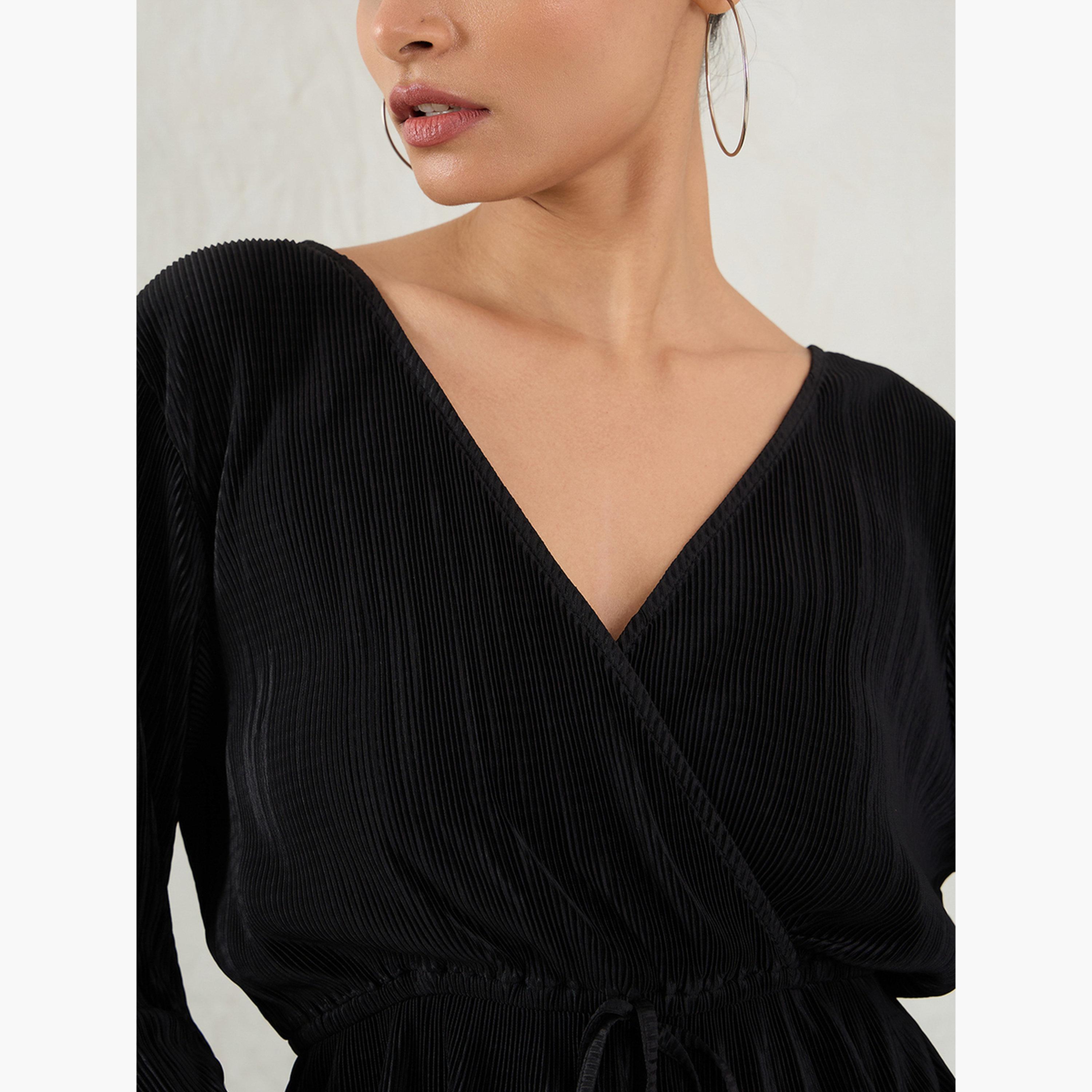 Femmella Black Balloon Sleeve Plisse Peplum Top-women-clothing-shirtsandblouses-blouses-image-6