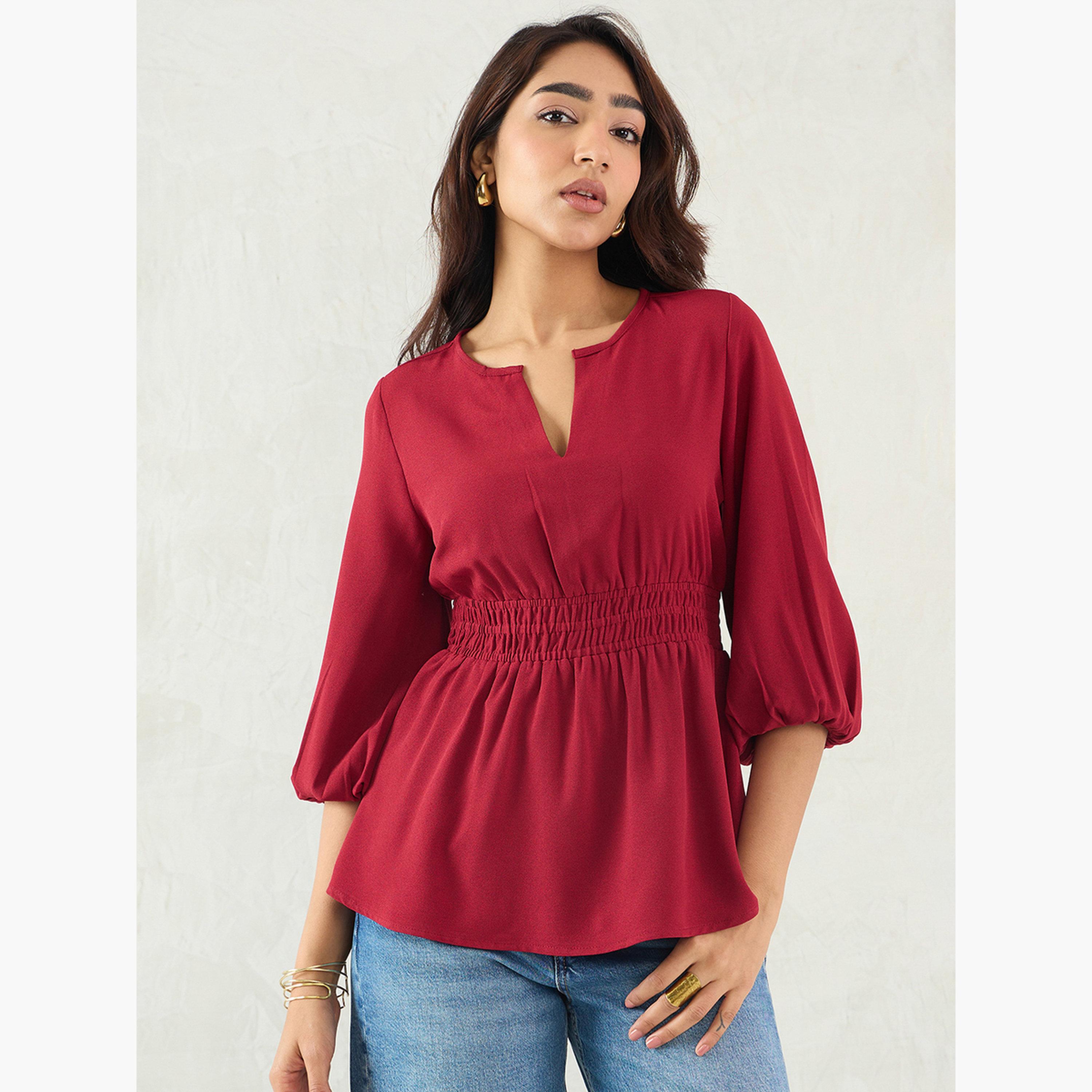 Femmella Maroon Cinched Waist Top-women-clothing-shirtsandblouses-blouses-image-1