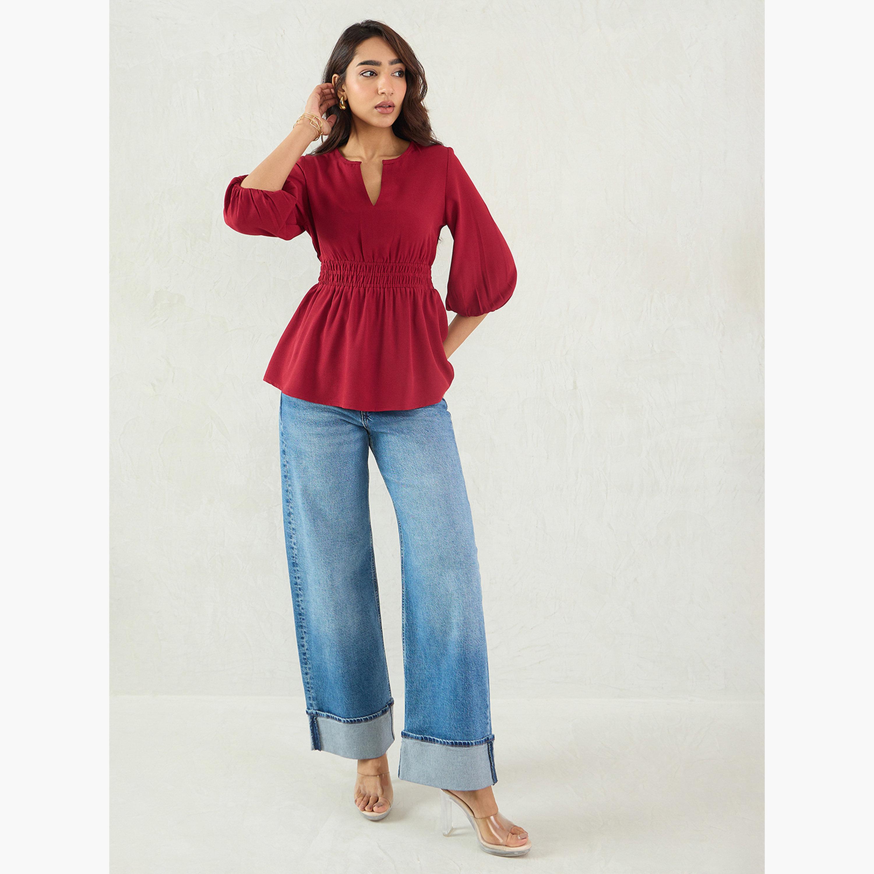 Femmella Maroon Cinched Waist Top-women-clothing-shirtsandblouses-blouses-image-2